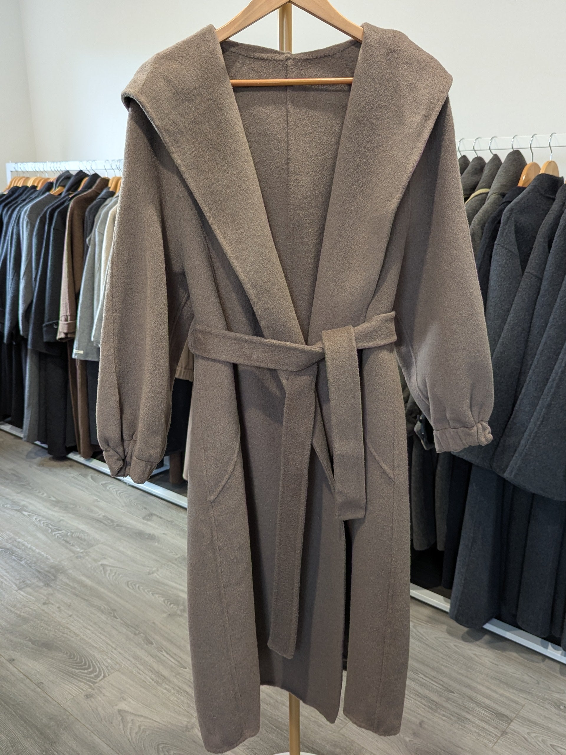 166 100% Wool Coat Grey Brown S 6-8