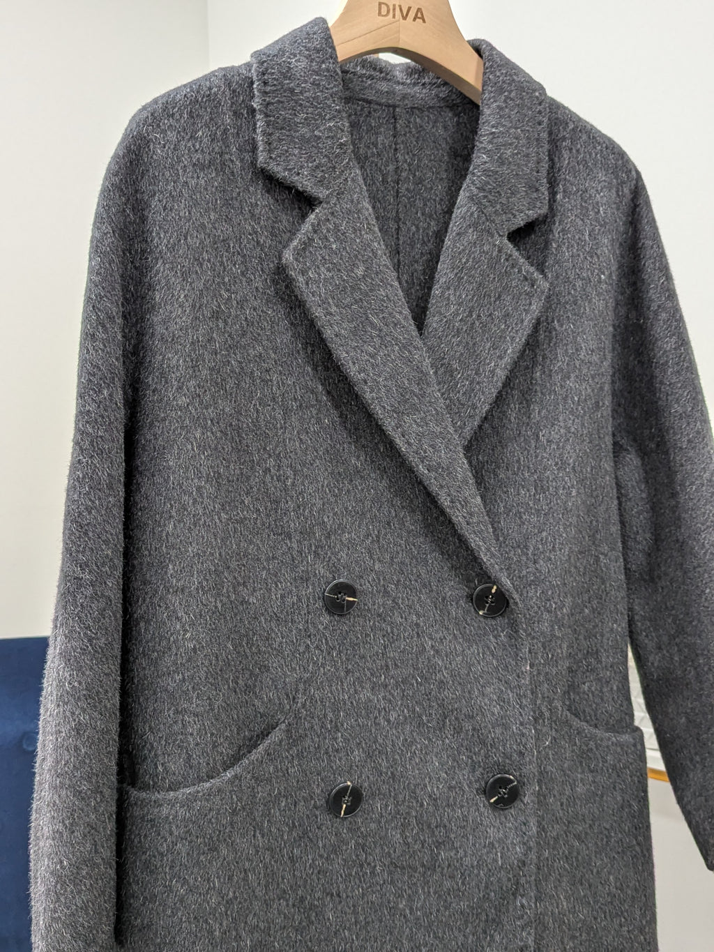 Hand made Premium Rabbit fur Yak Wool Coat Women Brown Charcoal Oat