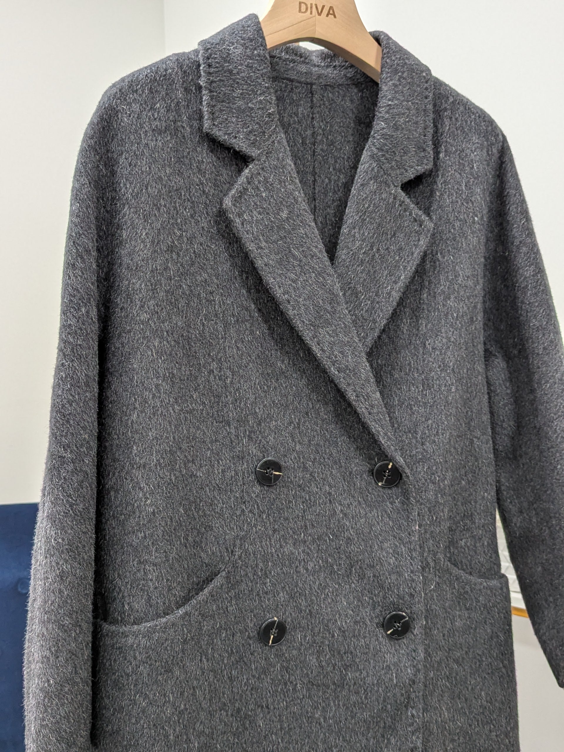Hand made Premium Rabbit fur Yak Wool Coat Women Brown Charcoal Oat