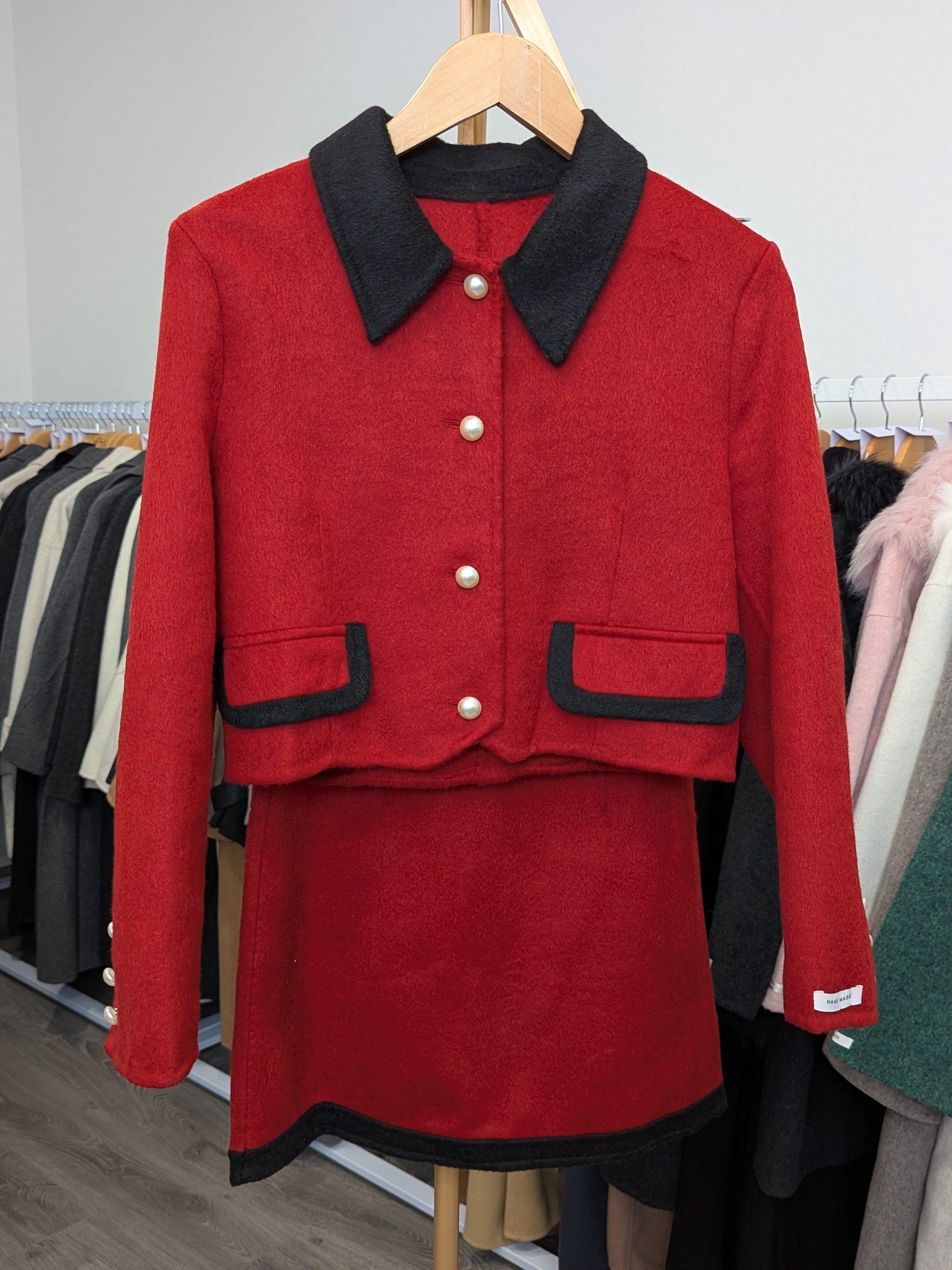 227 70% Wool Coat Set Red S 6-8