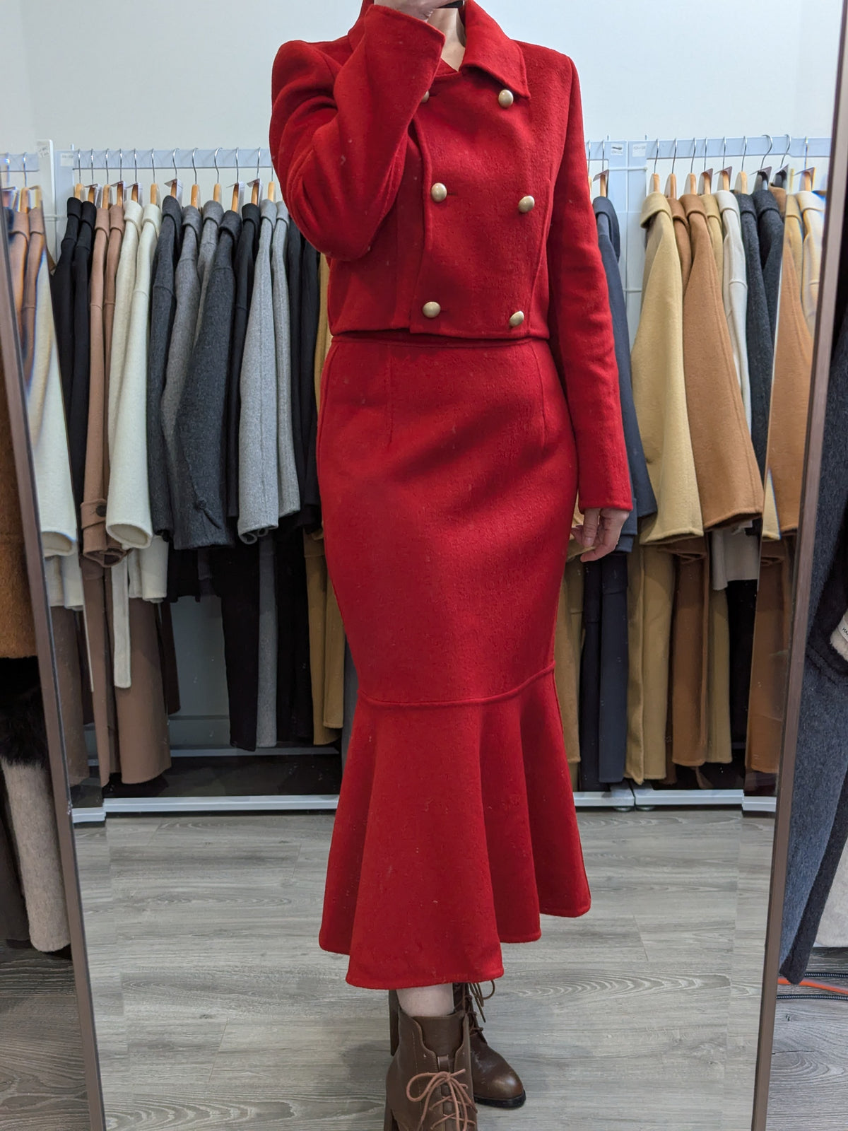 226 100% Wool Coat Set Red S 8