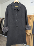 144 72% Wool Coat Charcoal S 10-12 Fur trim