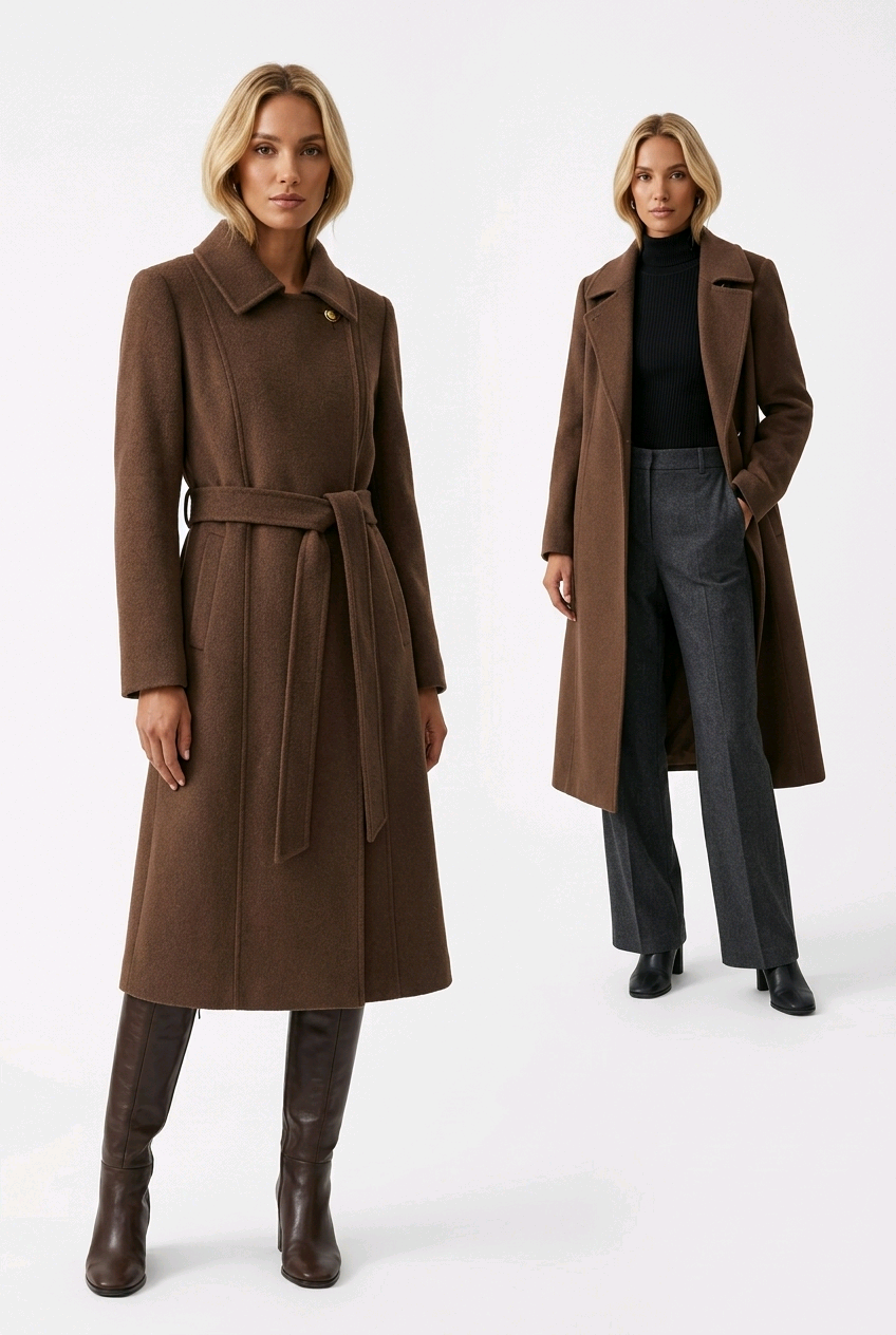 047 100% Wool Coat Chocolate brown S 4-6 L 10-12 Petite