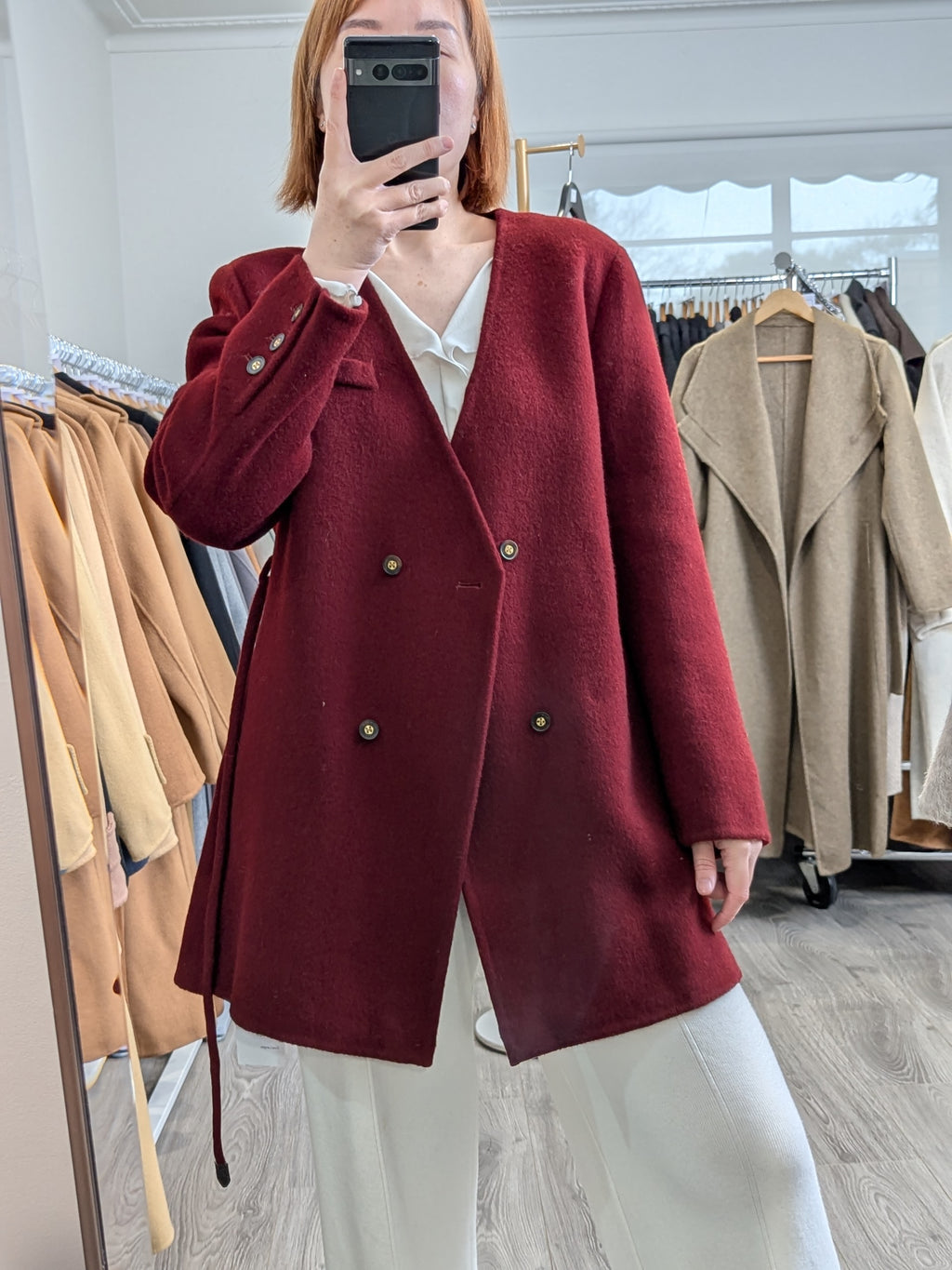 253 70% Wool Coat Burgundy S 10-12