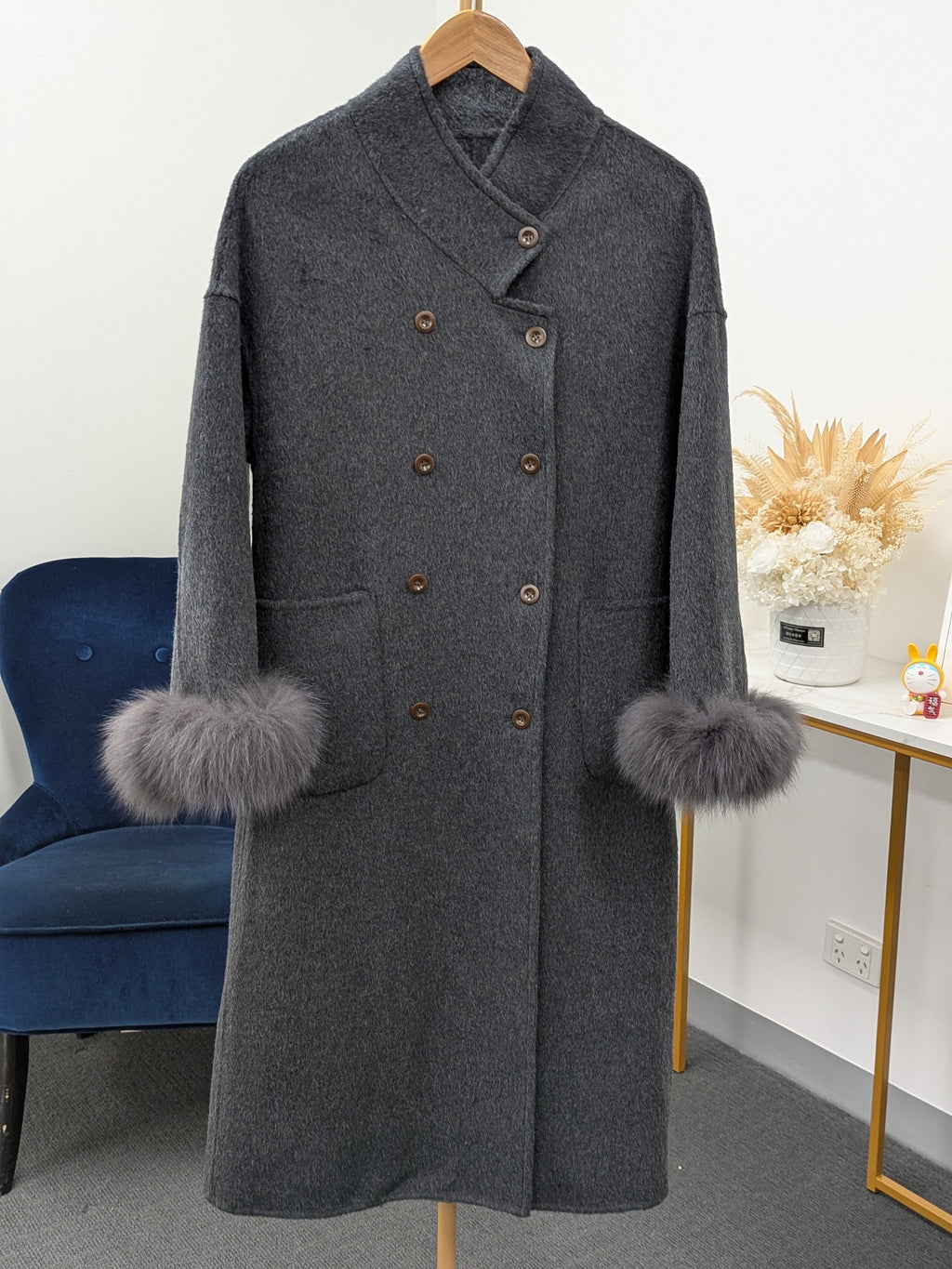 Fur trims 100% Wool Coat Women Warehouse Try-On Welcome 244