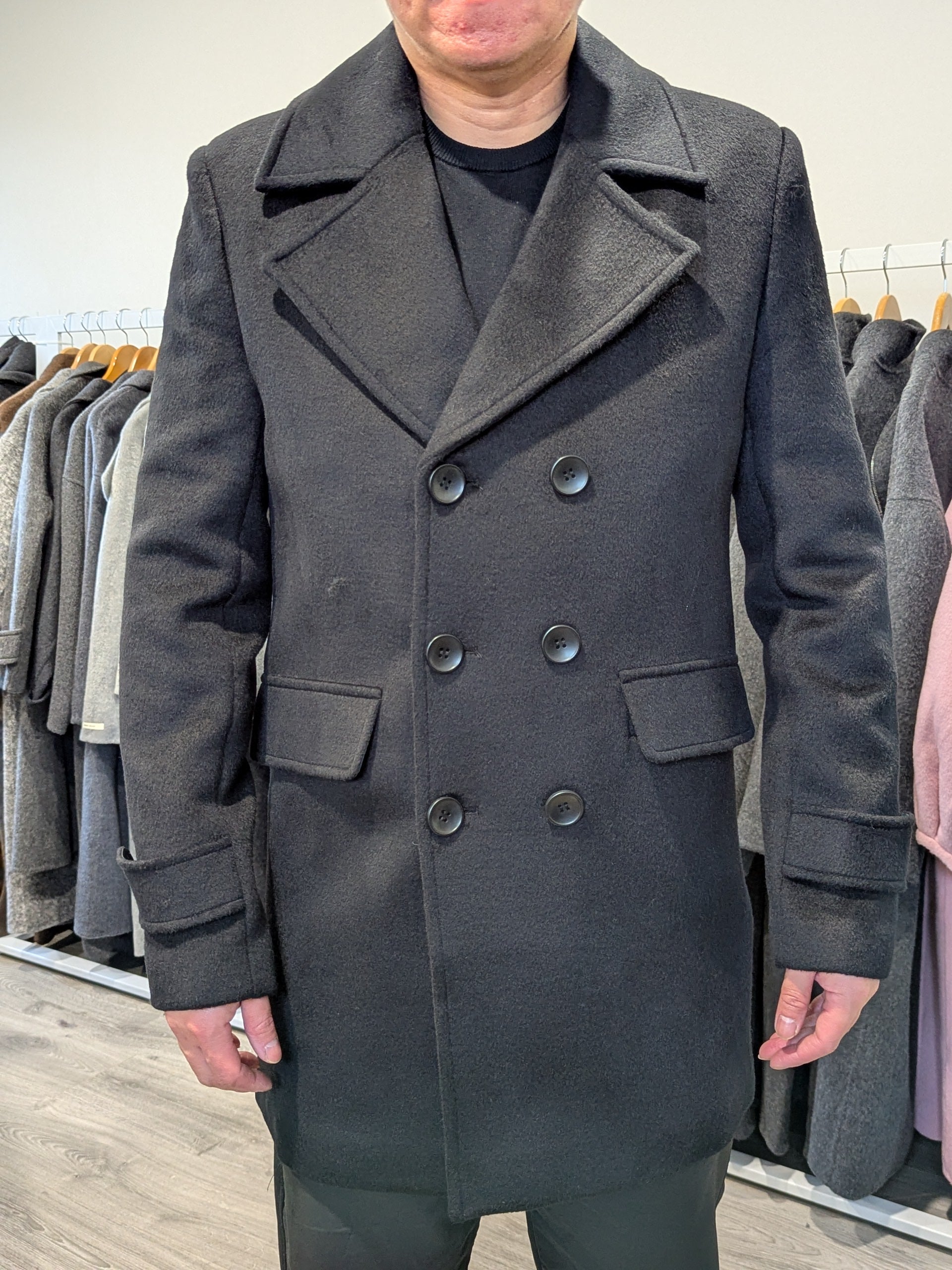 019 Men's 51% Wool Coats Black Grey Tan