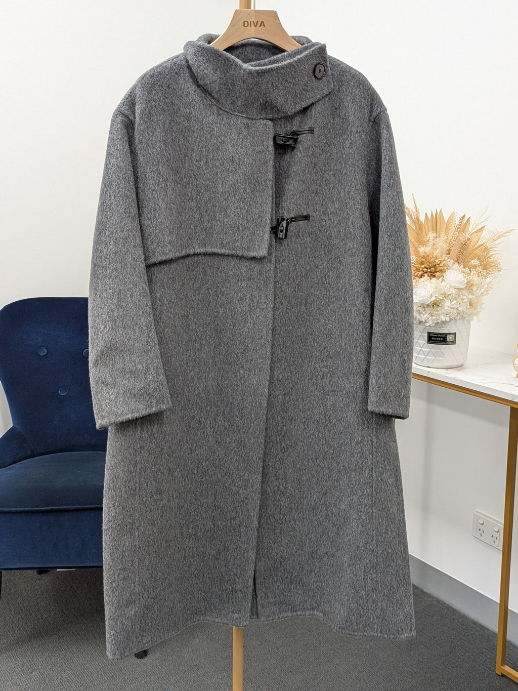 Premium Rabbit fur Yak Wool Coat Women Color Brown Grey Oat