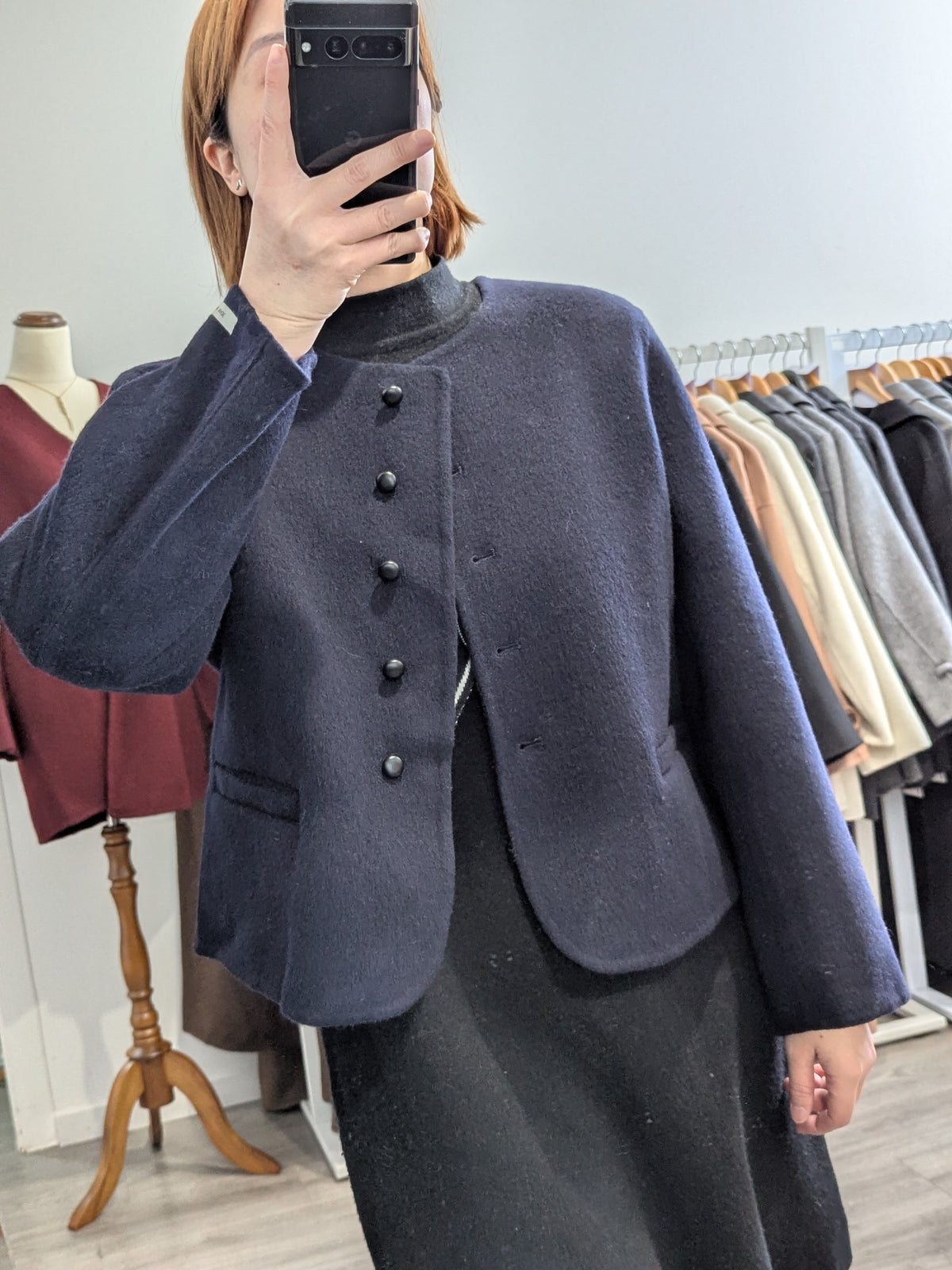 063 90% Wool Coat Navy S 8-10