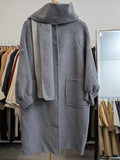 159 70% Wool Coat with Scarf Grey M 12-14