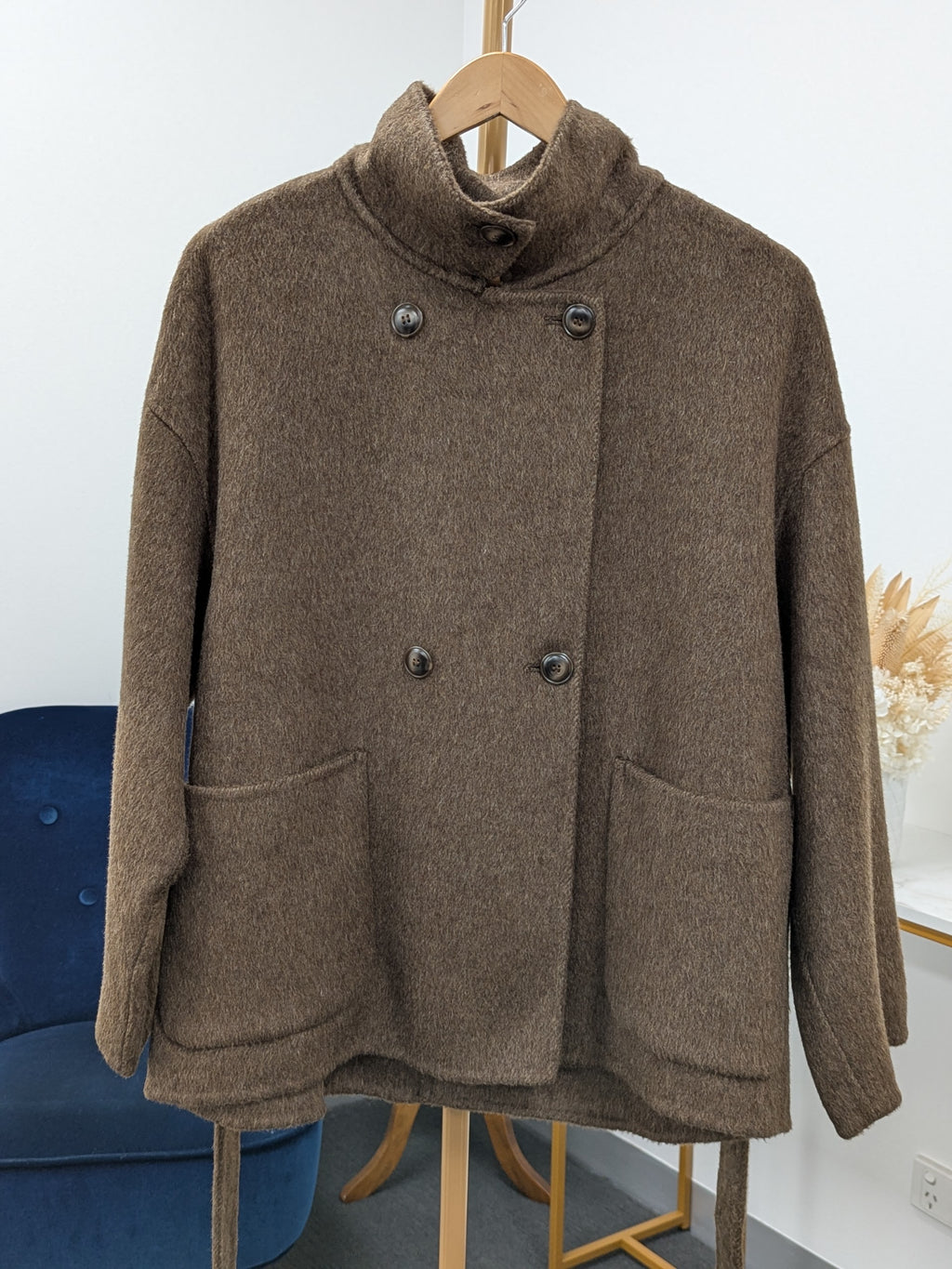 Premium Cashmere blend Wool Coat Brown Grey Charcoal