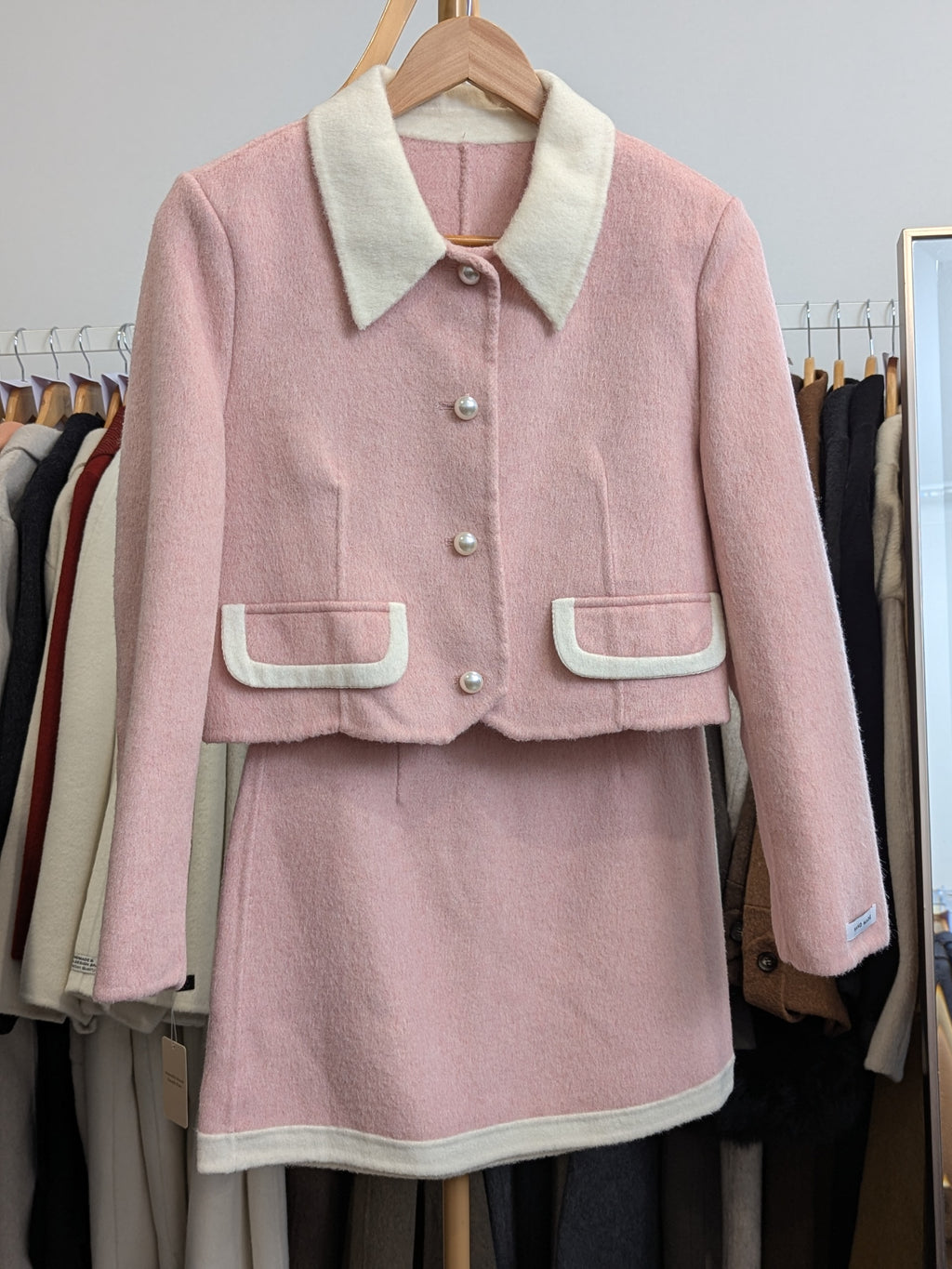 227 70% Wool Coat Set Pink S 6-8 M 8-10