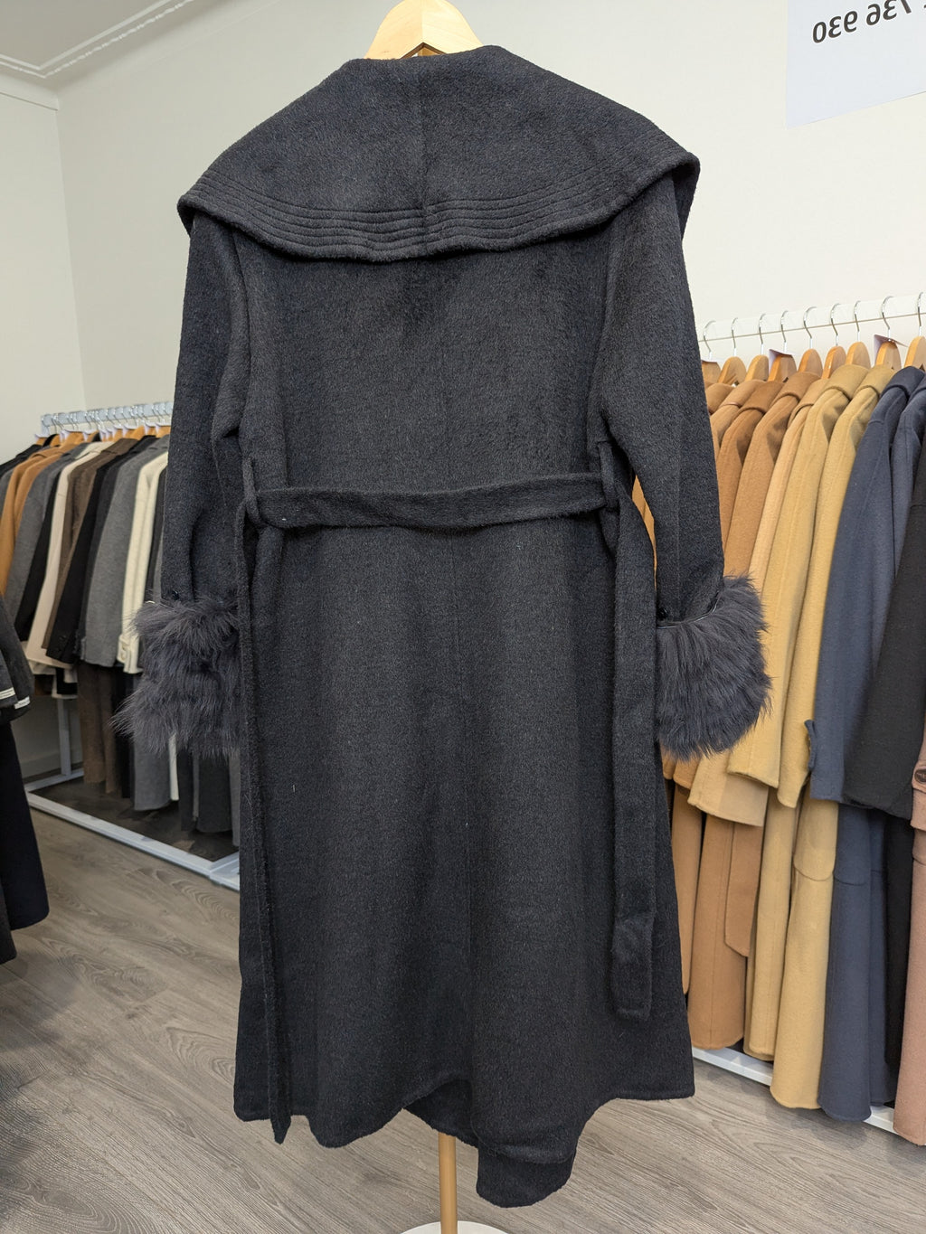 141 100% Wool Coat Charcoal M 8-12 Fur trim