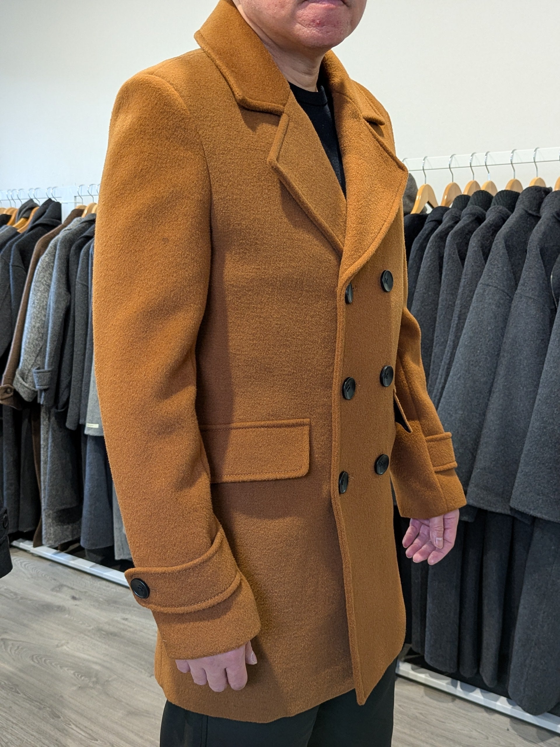 019 Men's 51% Wool Coats Black Grey Tan