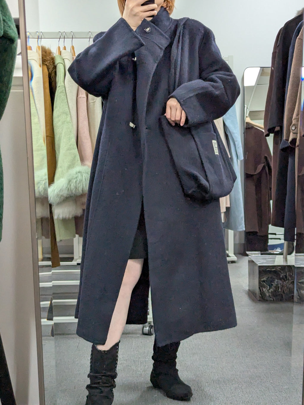 Navy Women's Pure Wool Coats Try-On Available 217 M10-14 100% Wool With Handbag
