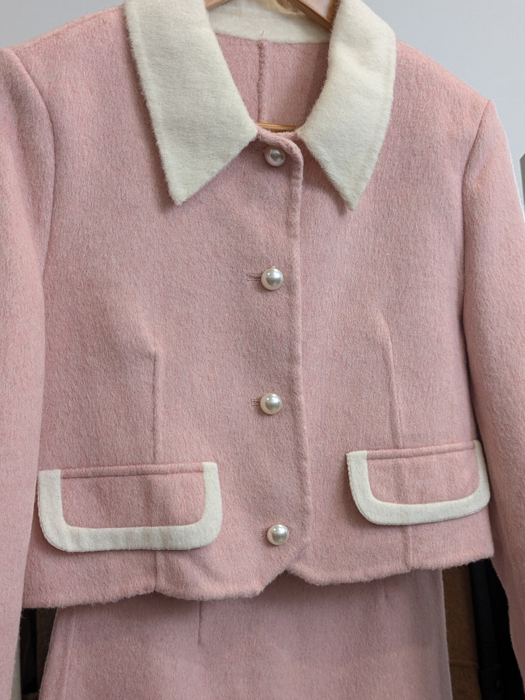 227 70% Wool Coat Set Pink S 6-8 M 8-10