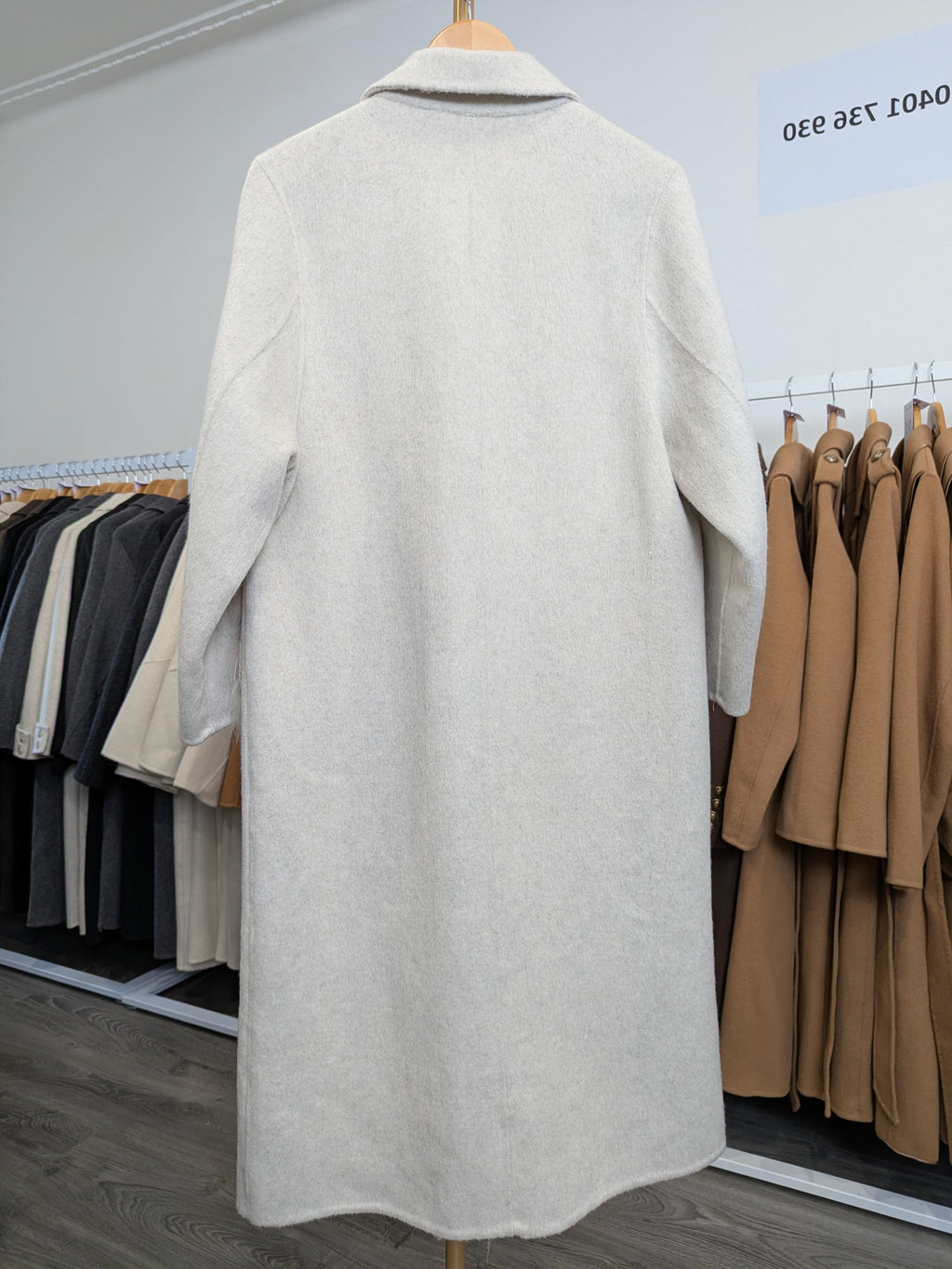128 100% Wool Coat Fur trim Oat beige S 12-14