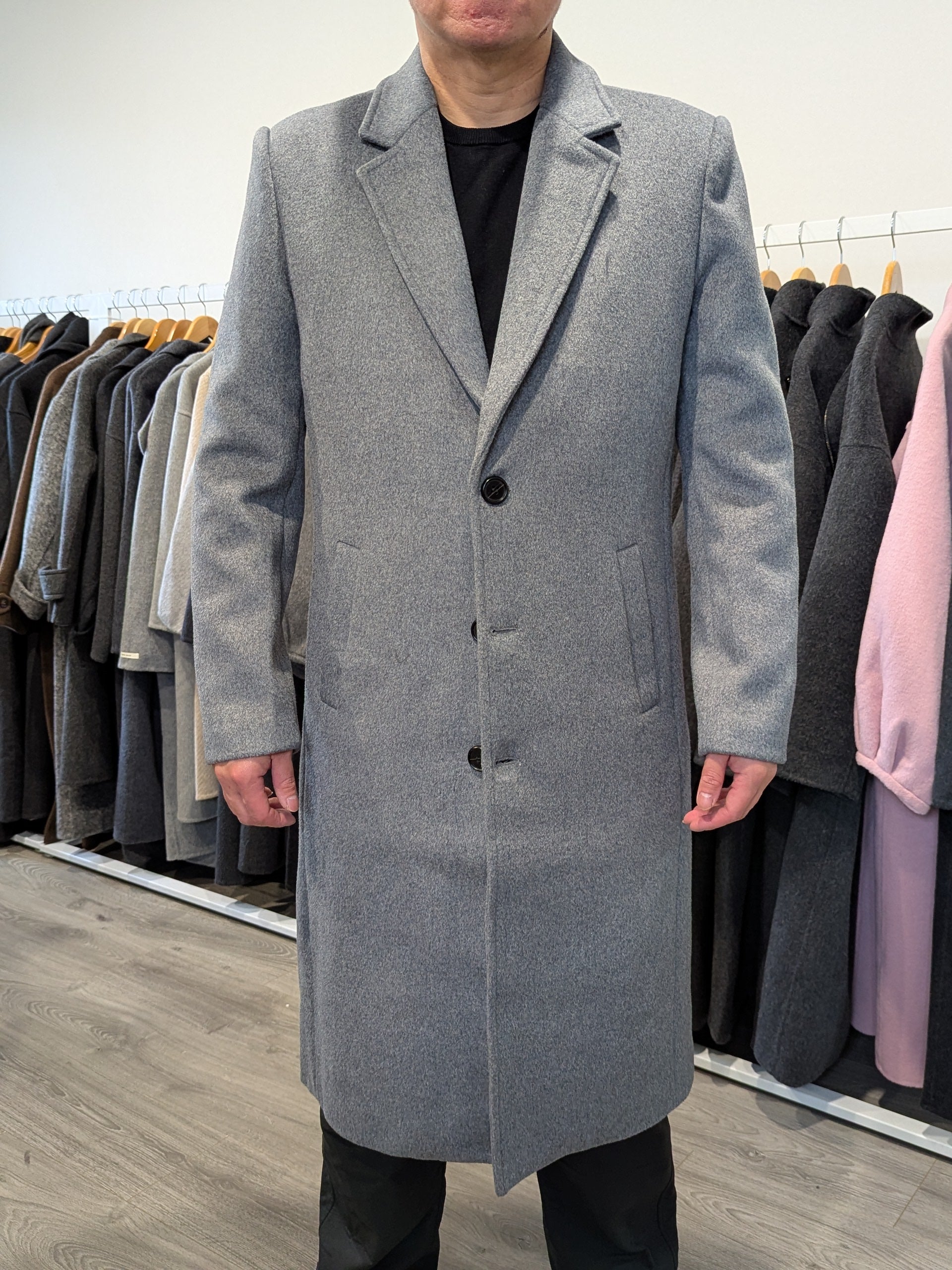 023 Long Men's 50% Wool Coats Black Grey