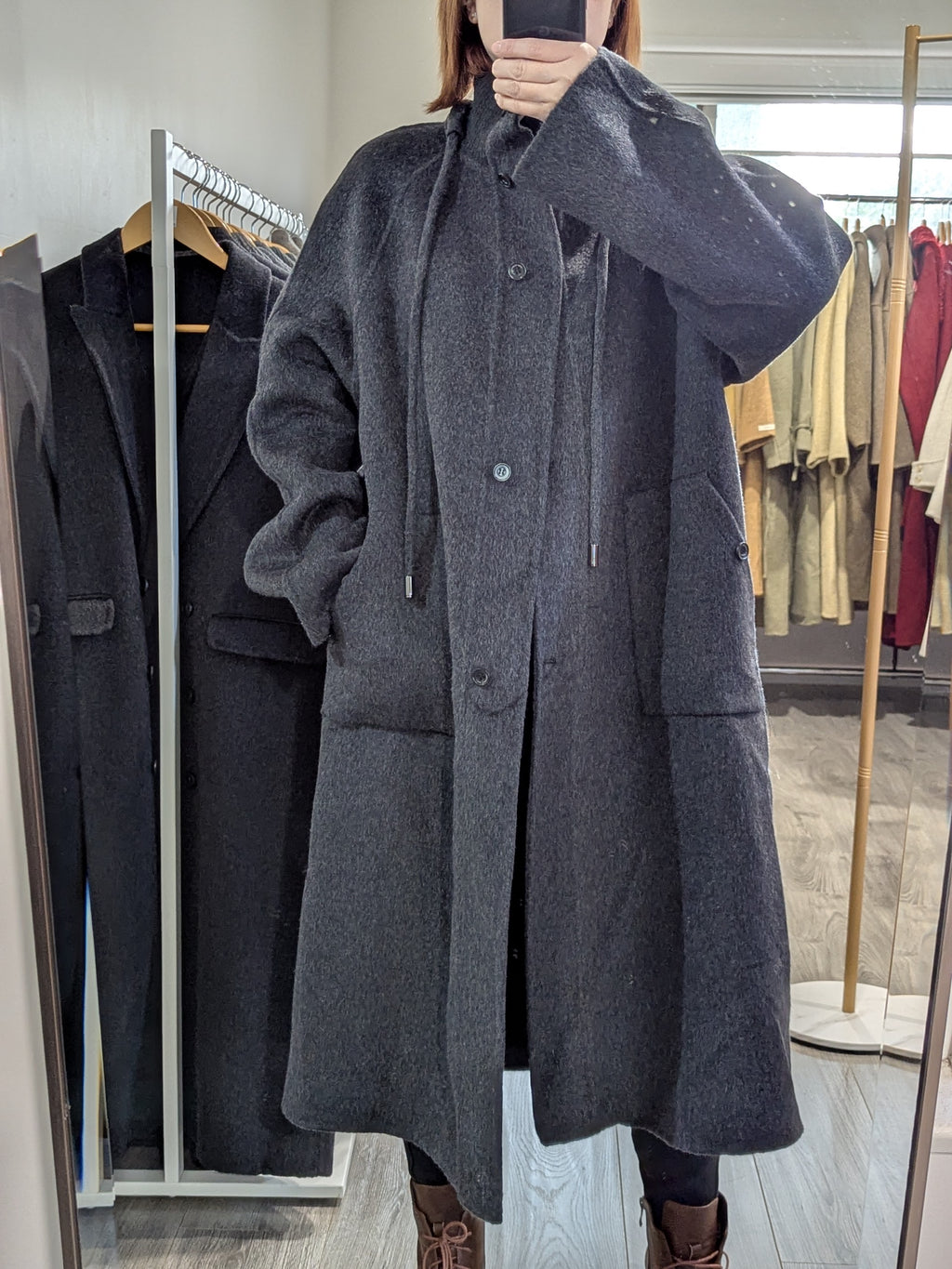156 68% Wool Coat Charcoal M 10-14