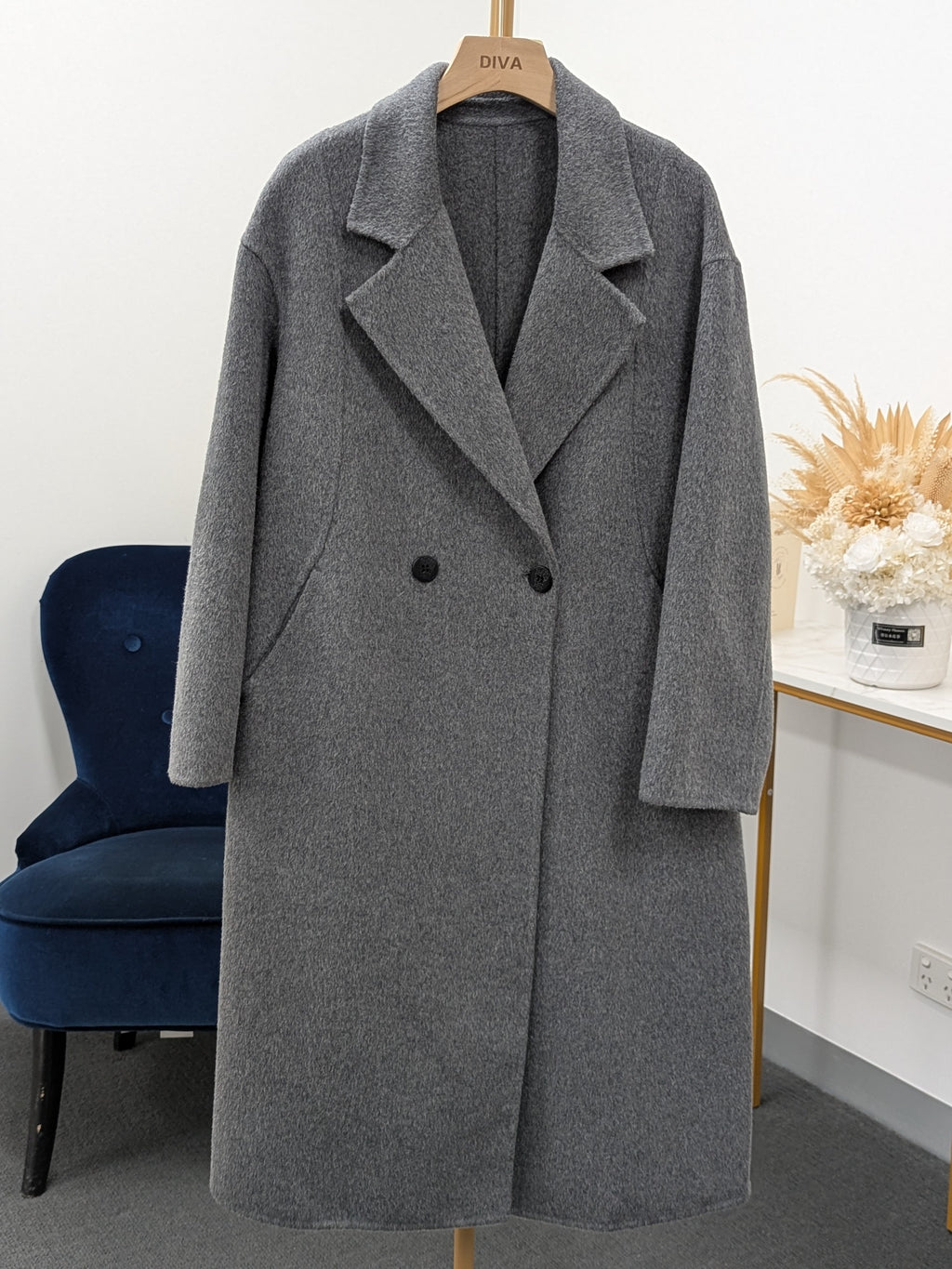 Premium Cashmere blend Wool Coat Women Brown Grey Charcoal