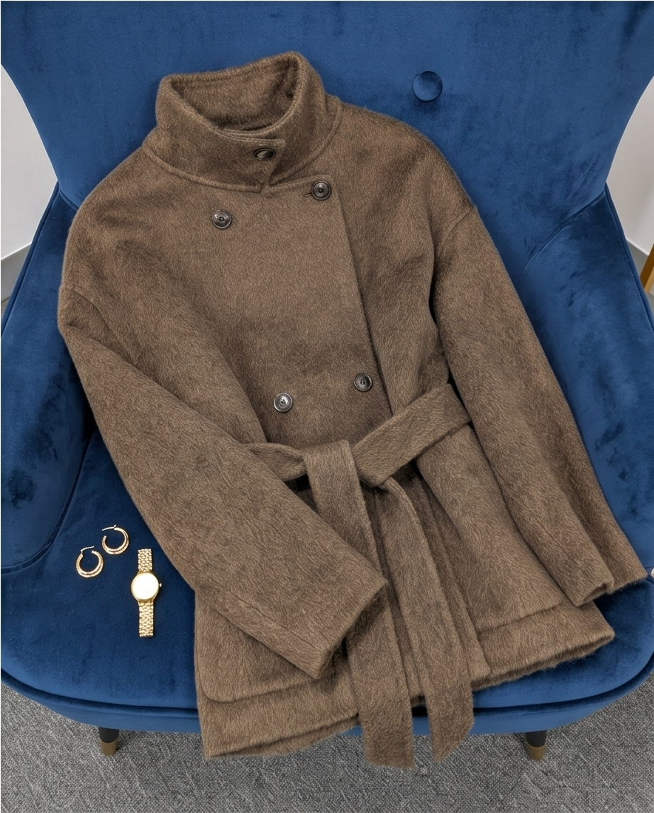 Premium Cashmere blend Wool Coat Brown Grey Charcoal