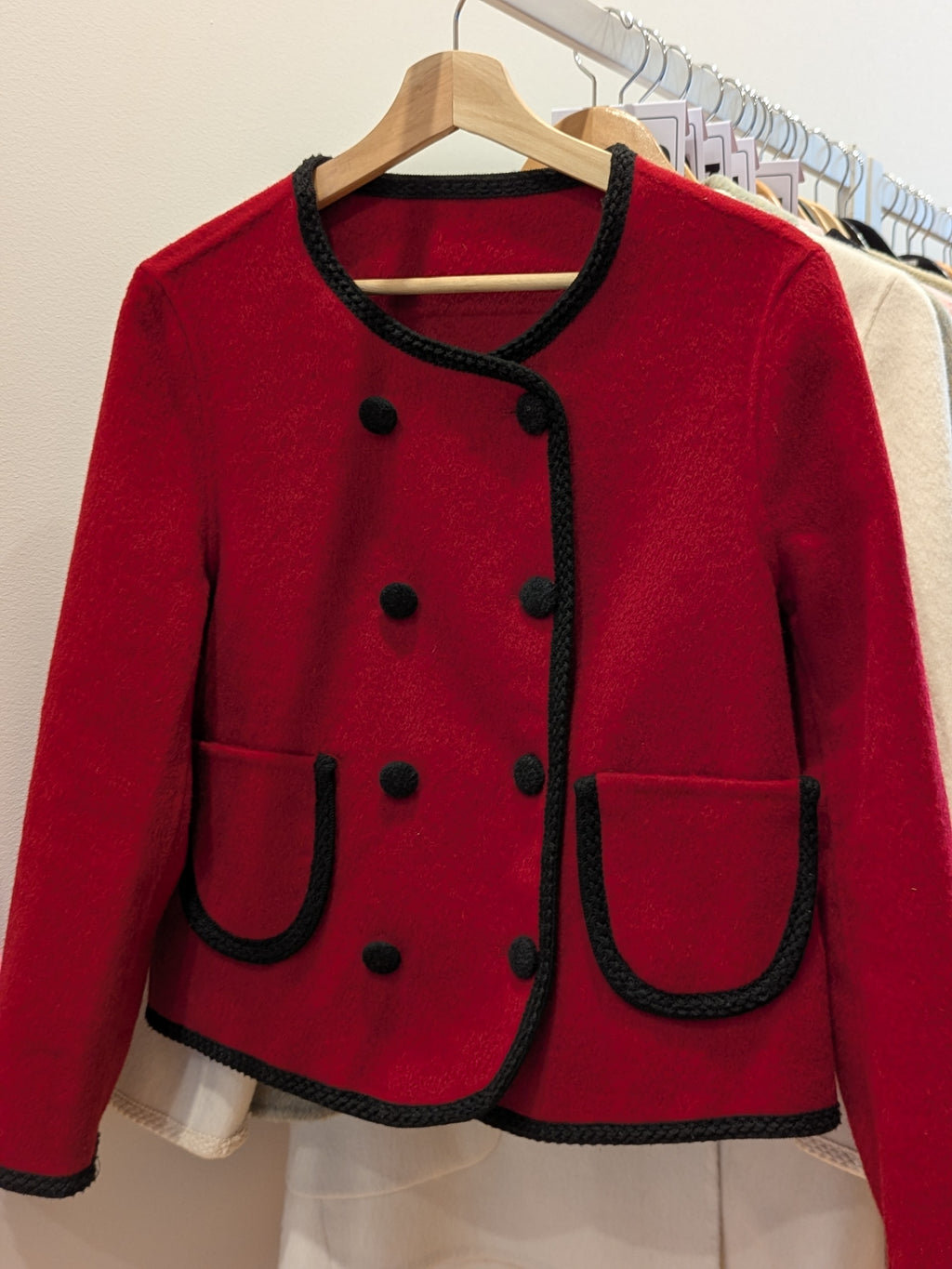 072 90% Wool Coat Red S 8-10