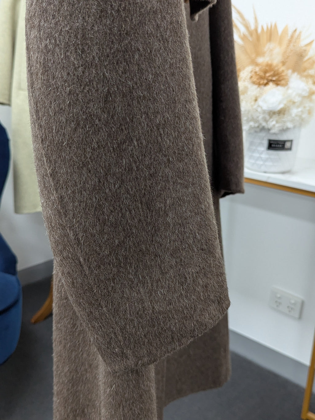 Hand made Premium Rabbit fur Yak Wool Coat Women Brown Grey Oat Size S M