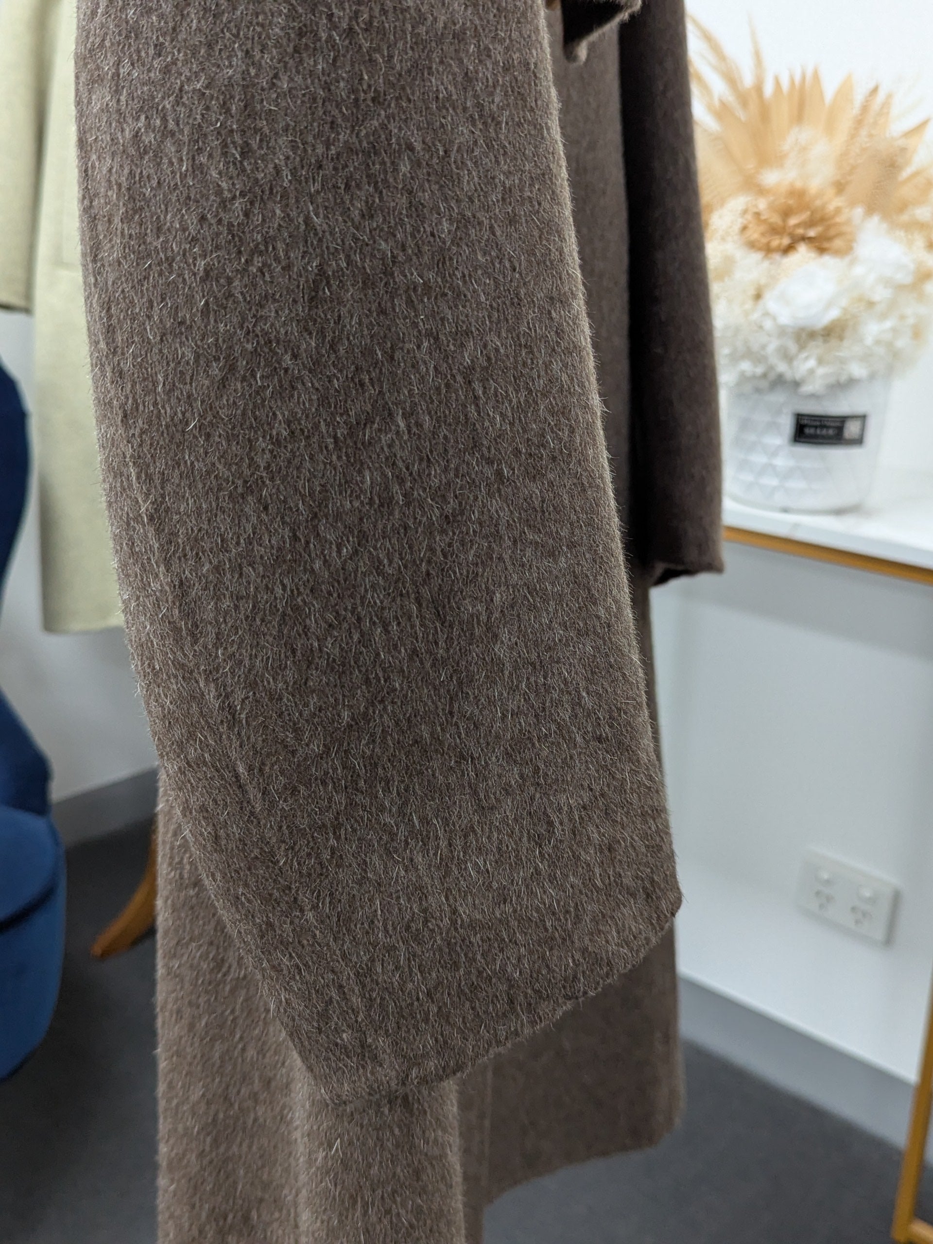 Hand made Premium Rabbit fur Yak Wool Coat Women Brown Grey Oat Size S M