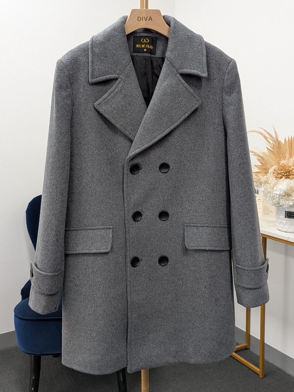 019 Men's 51% Wool Coats Black Grey Tan