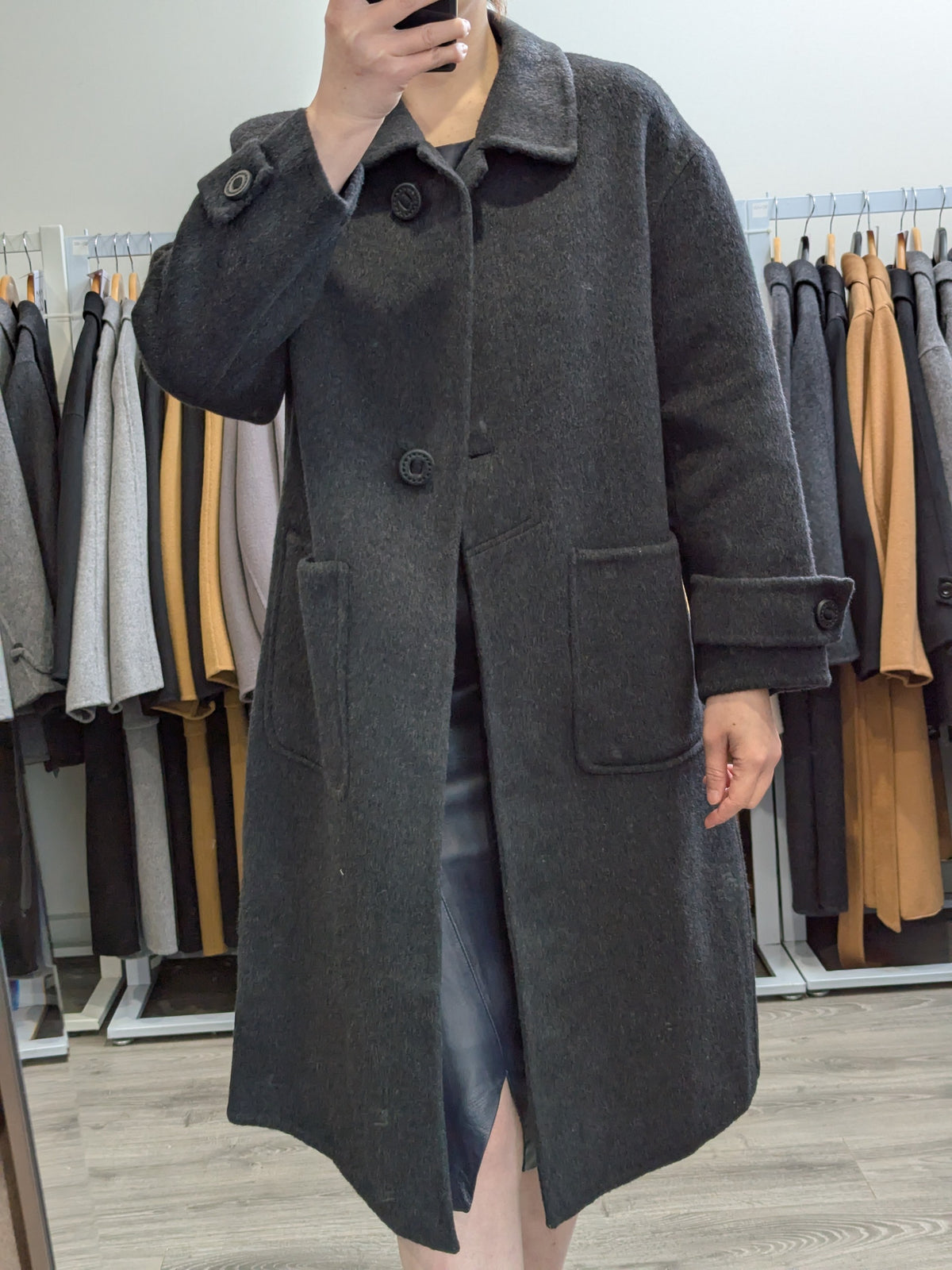 264 69% Wool Coat Charcoal M 12-14