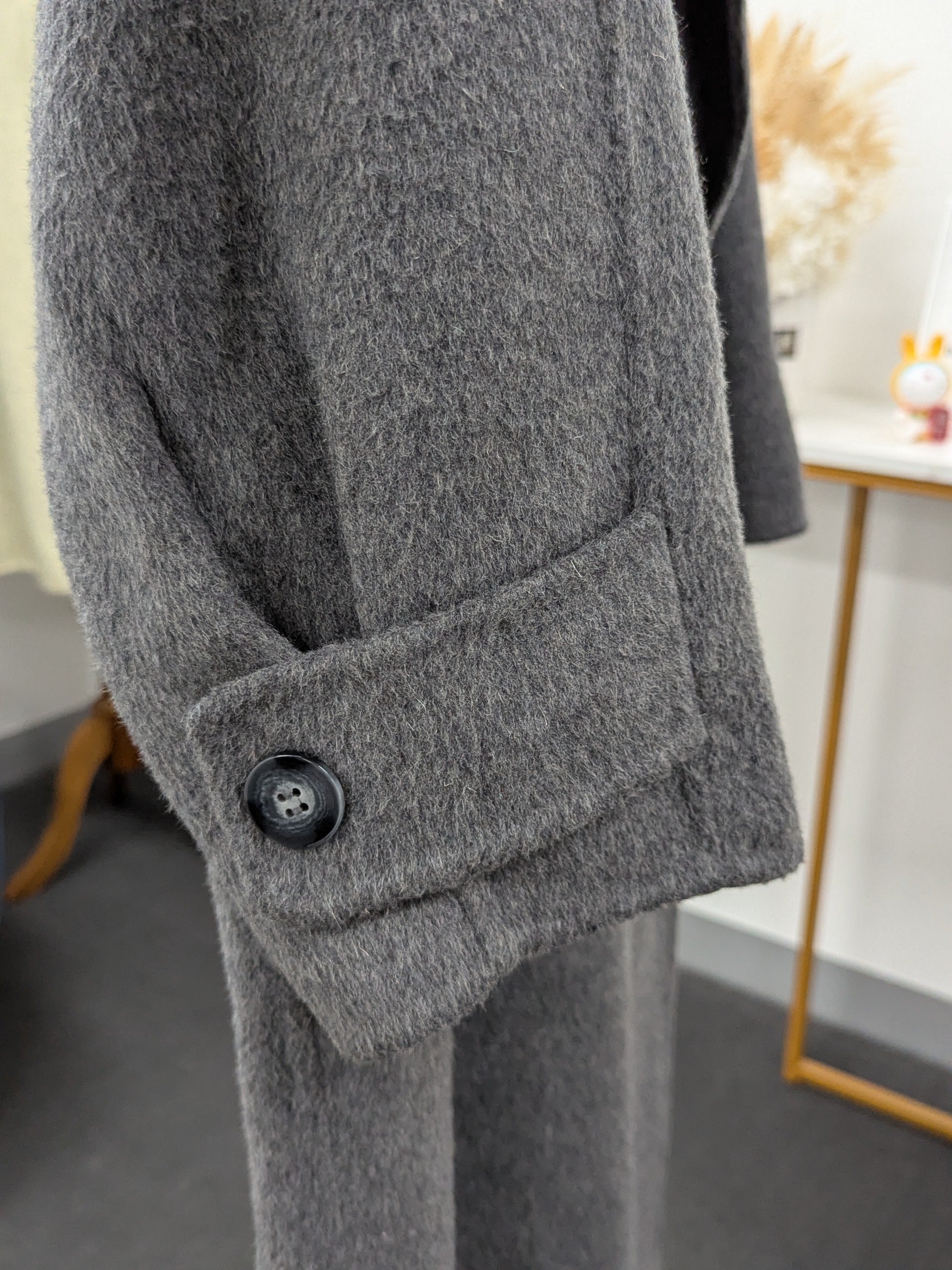 Premium Cashmere blend Wool Coat Women Brown Grey Charcoal