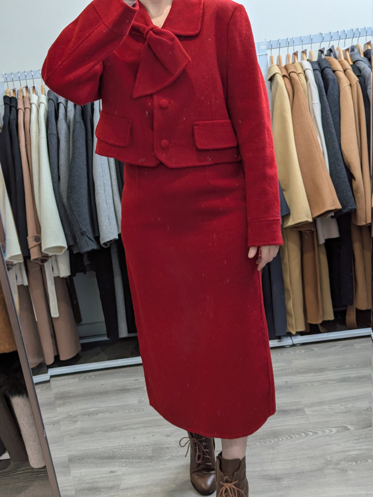 229 100% Wool Coat Set Red M 8-10