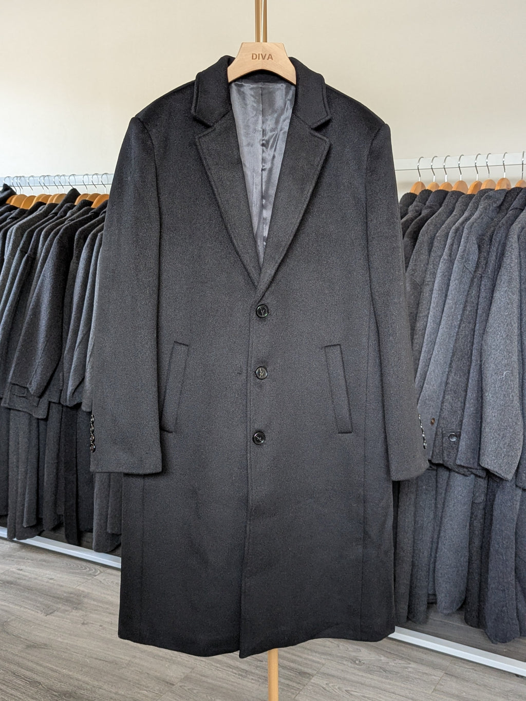 023 Long Men's 50% Wool Coats Black Grey