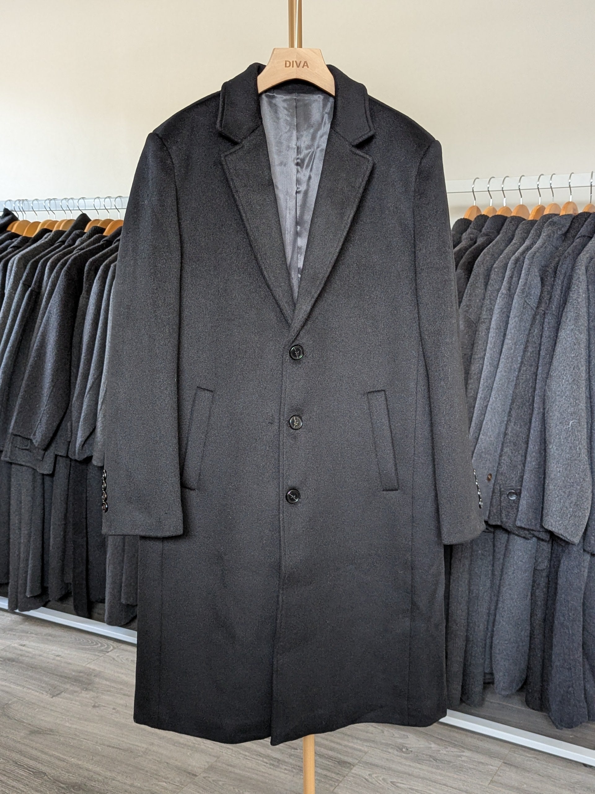 023 Long Men's 50% Wool Coats Black Grey