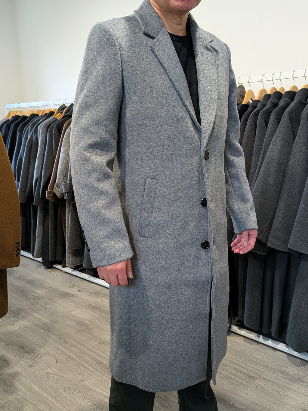 023 Long Men's 50% Wool Coats Black Grey