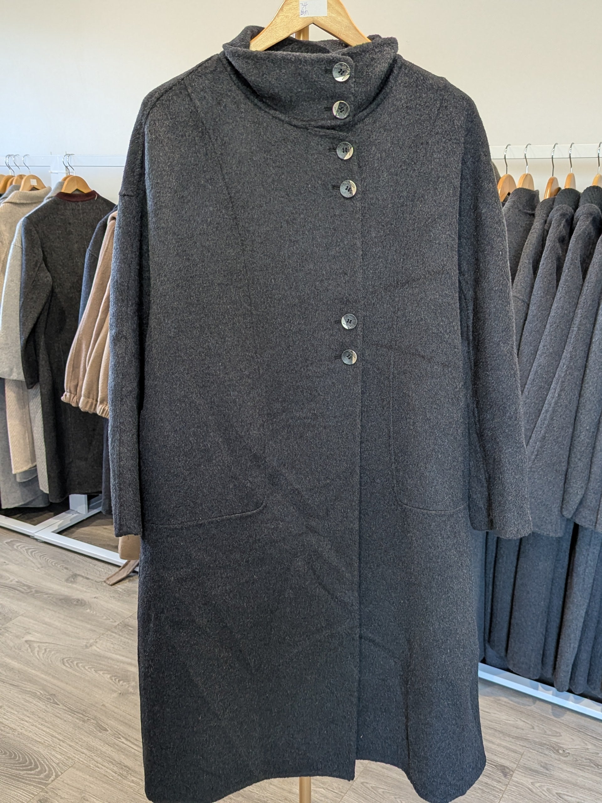 147 100% Wool Coat Charcoal Dark Grey M 10-12