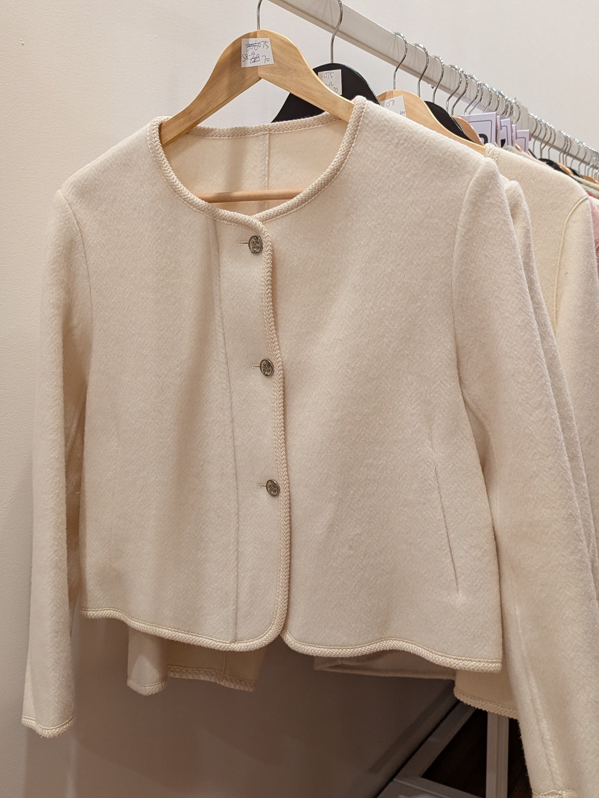 075 70% Wool Coat Cream S 8-10 M 10-12