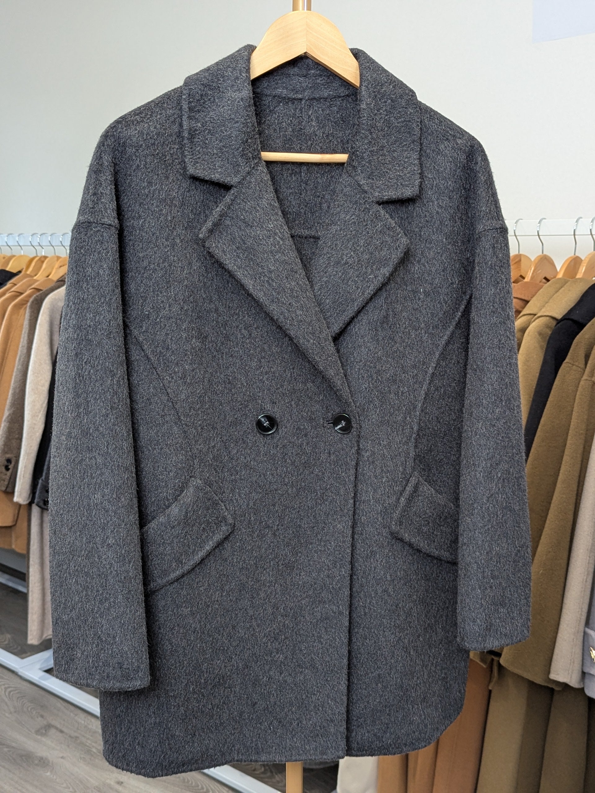 034 100% Wool Coat Charcoal