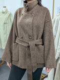 Premium Cashmere blend Wool Coat Brown Grey Charcoal