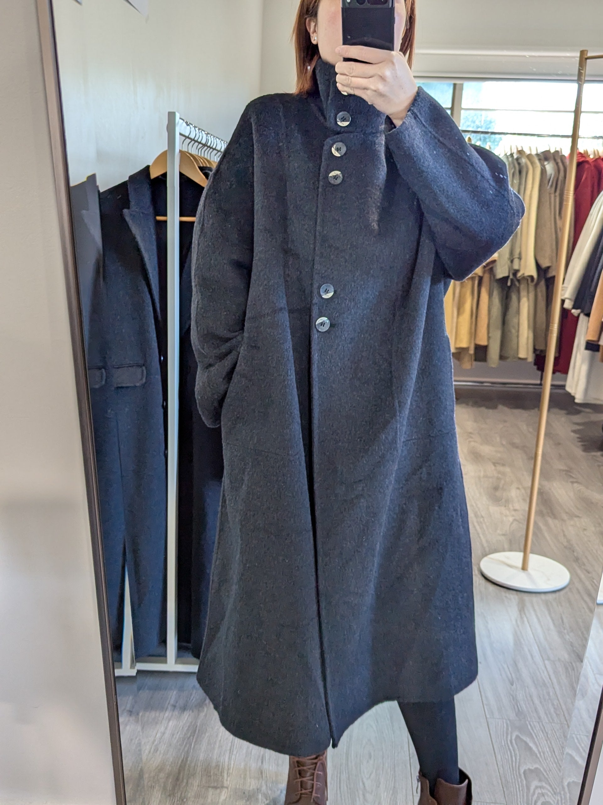 147 100% Wool Coat Charcoal Dark Grey M 10-12