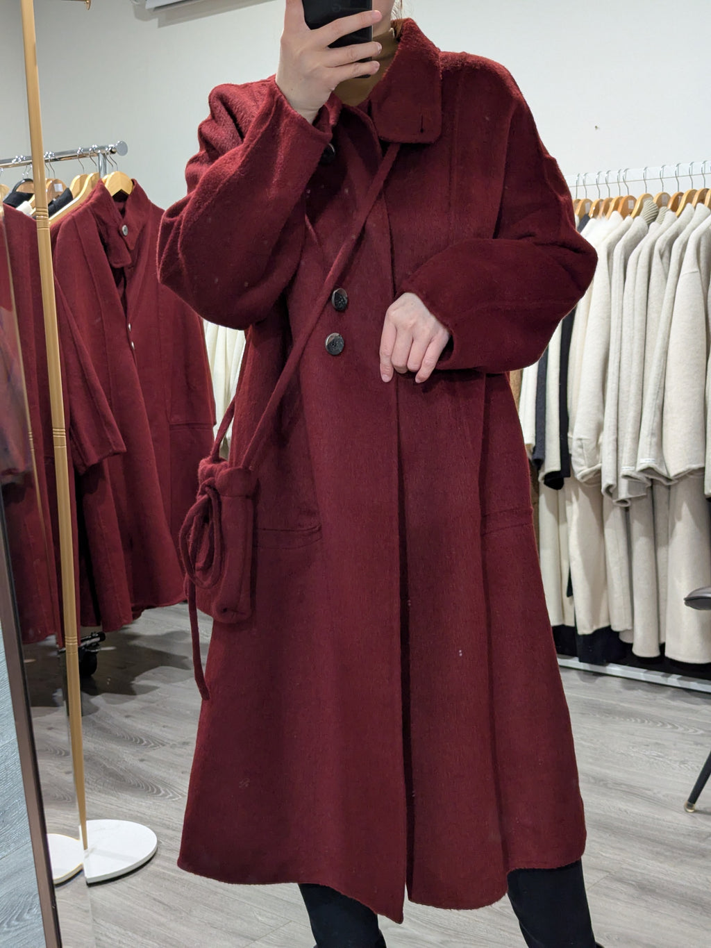 147 100% Wool Coat Burgundy Olive