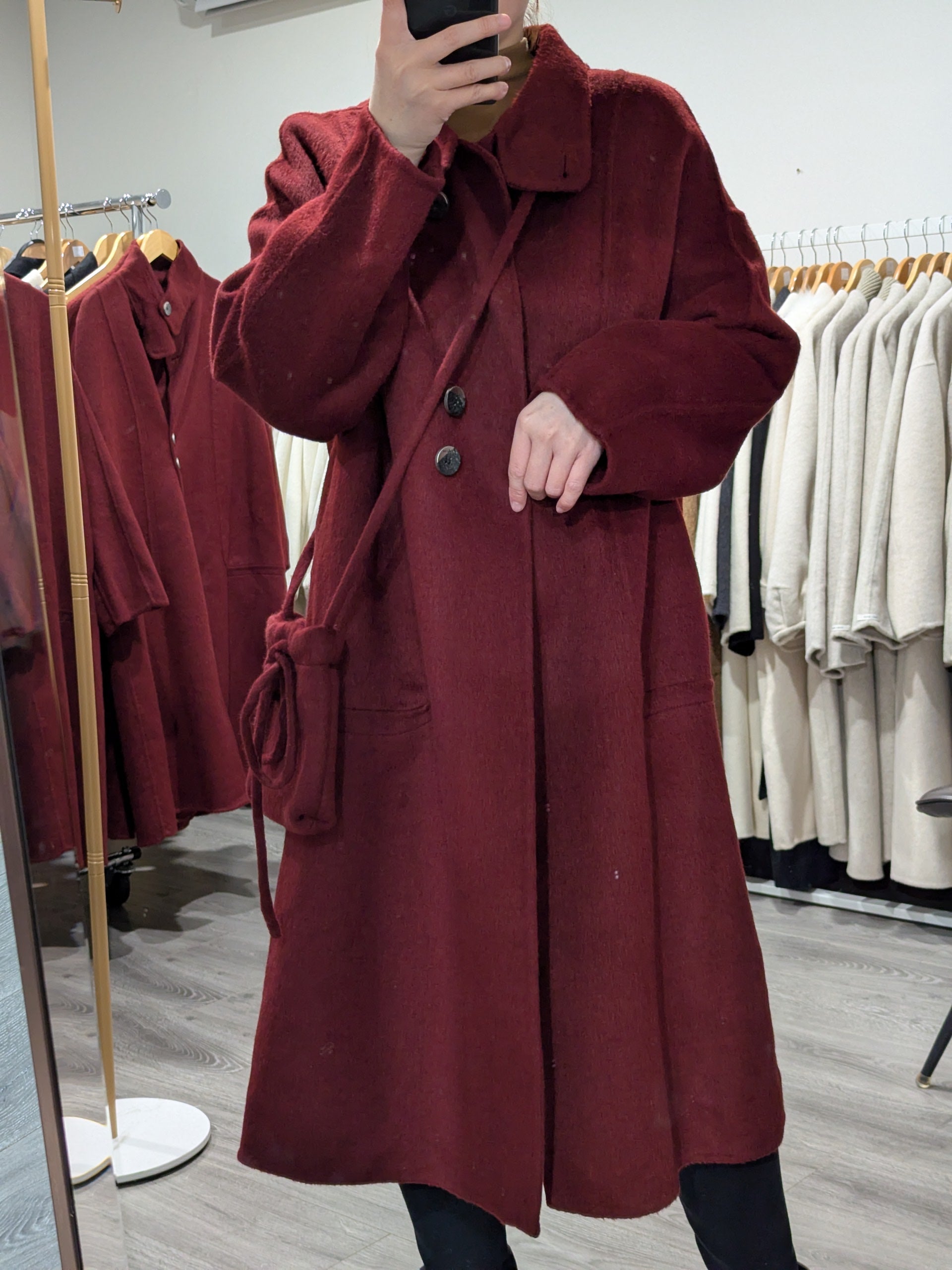 147 100% Wool Coat Burgundy Olive