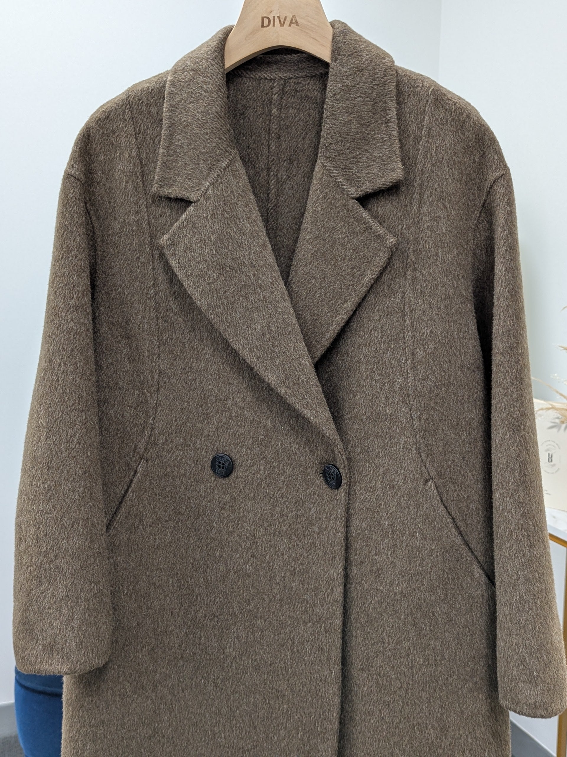 Premium Cashmere blend Wool Coat Women Brown Grey Charcoal