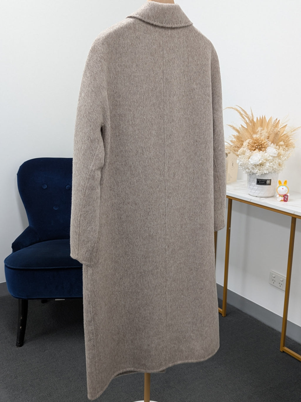 Hand made Premium Rabbit fur Yak Wool Coat Women Brown Charcoal Oat