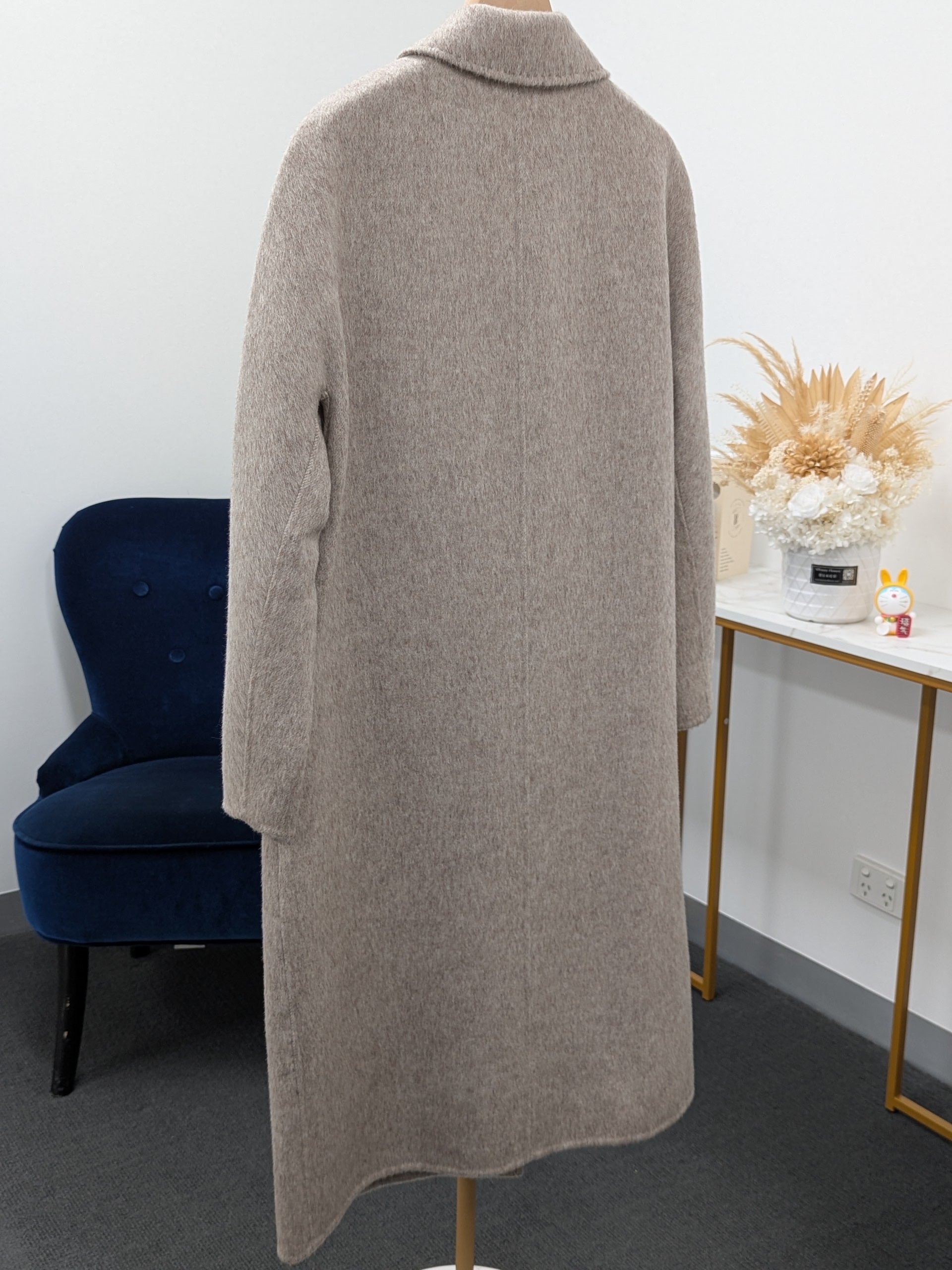 Hand made Premium Rabbit fur Yak Wool Coat Women Brown Charcoal Oat