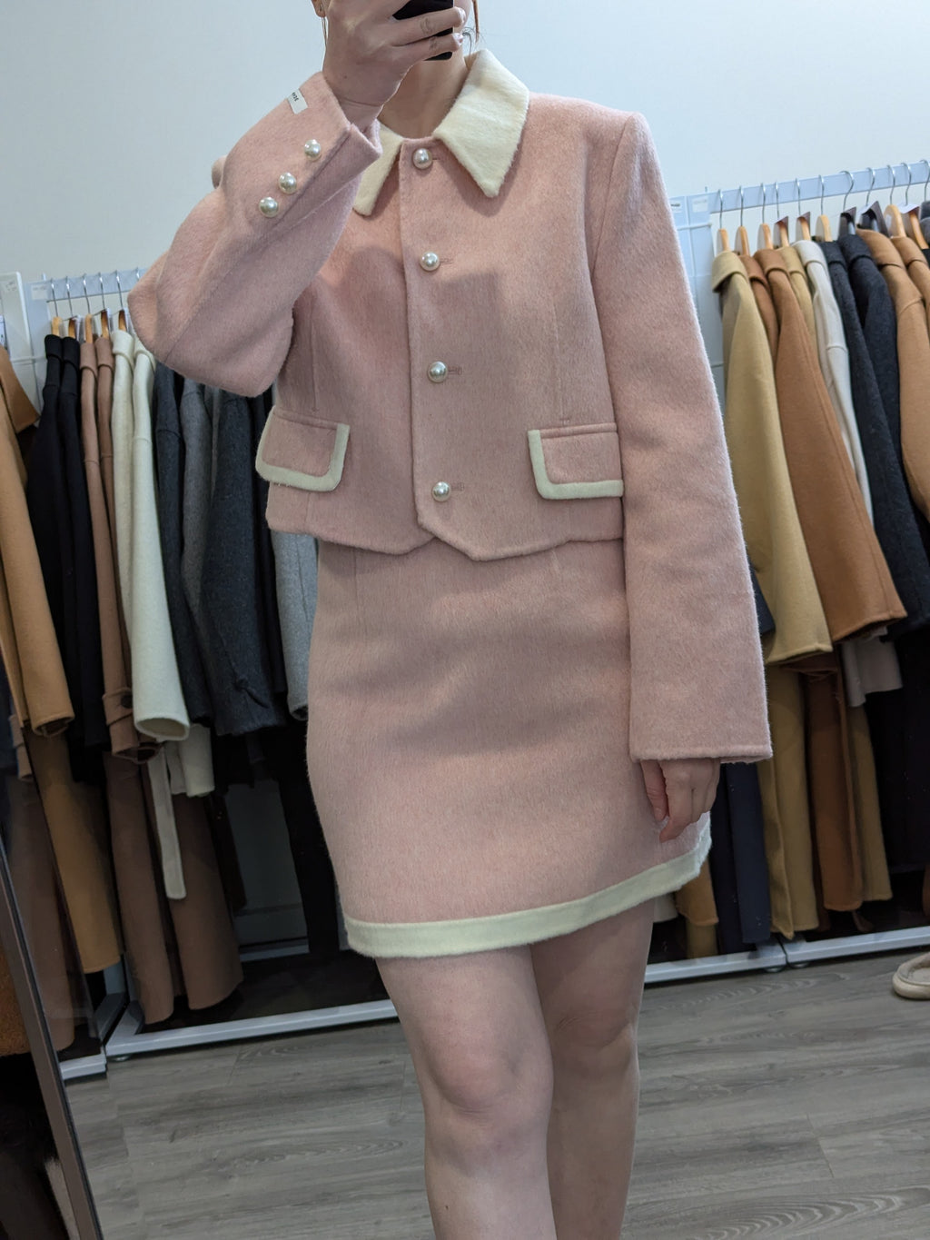 227 70% Wool Coat Set Pink S 6-8 M 8-10