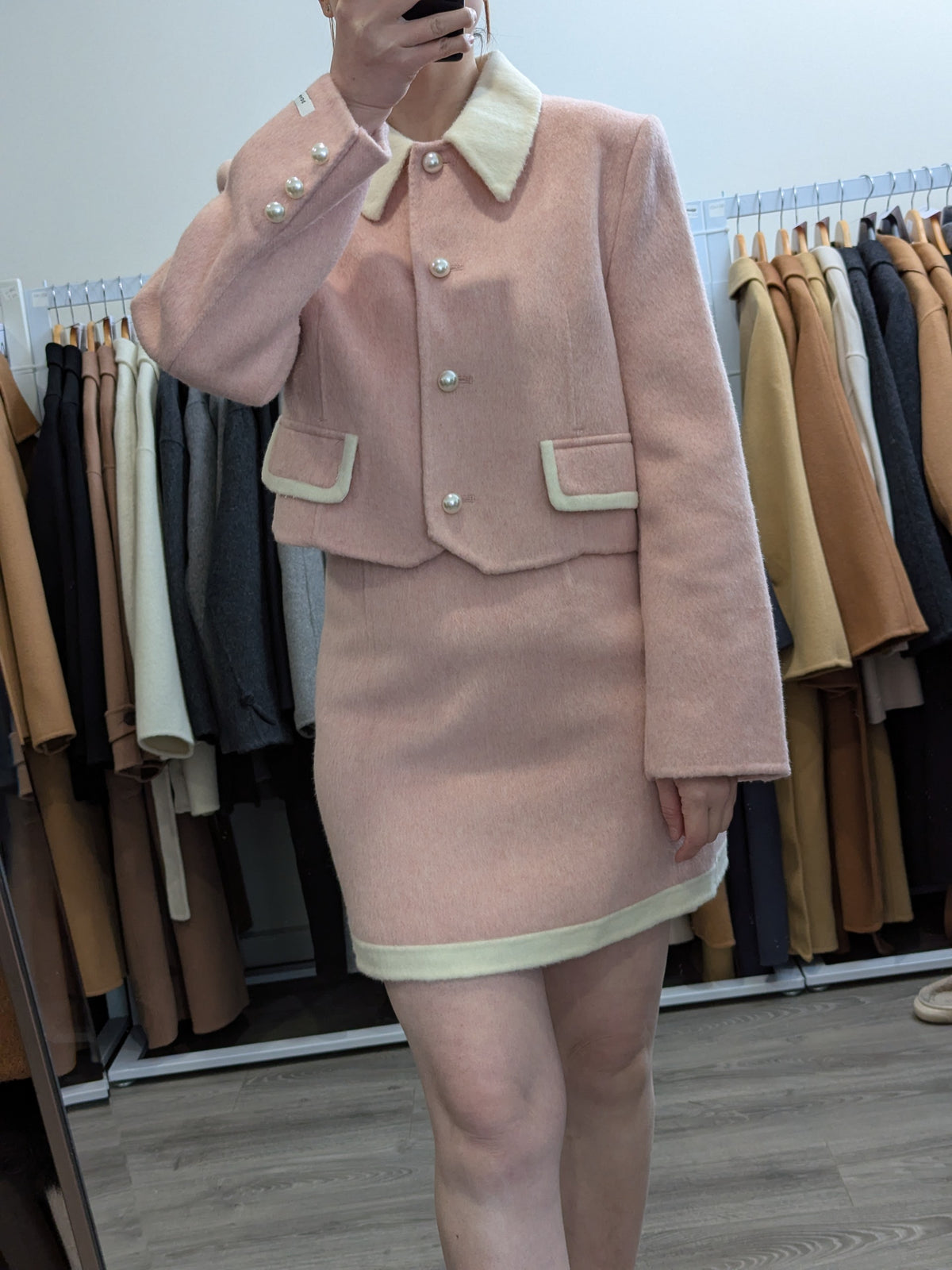 227 70% Wool Coat Set Pink S 6-8 M 8-10