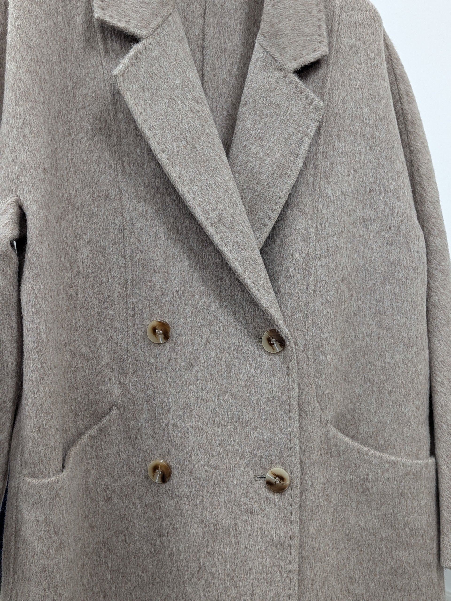 Hand made Premium Rabbit fur Yak Wool Coat Women Brown Charcoal Oat