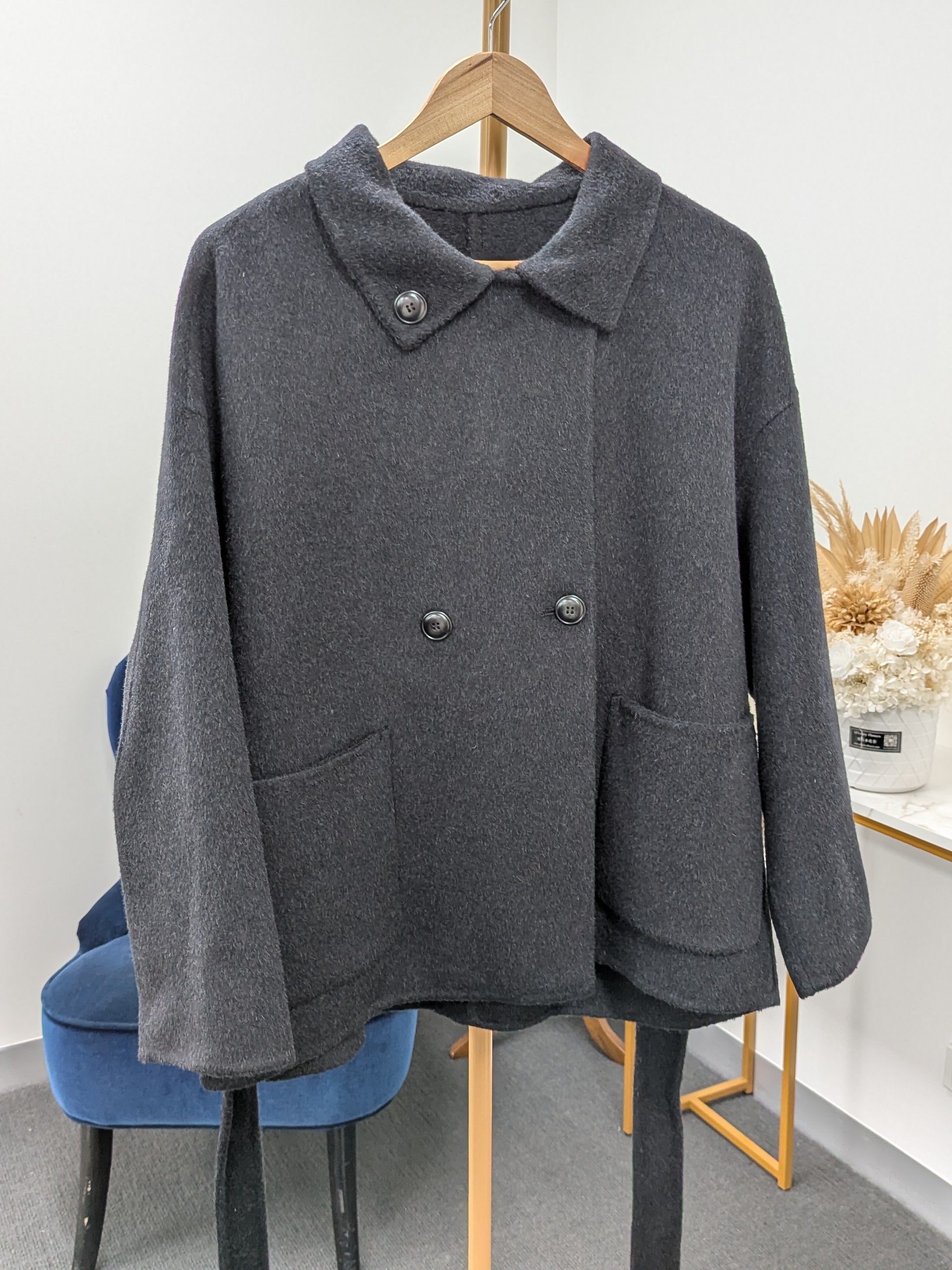 Premium Cashmere blend Wool Coat Brown Grey Charcoal