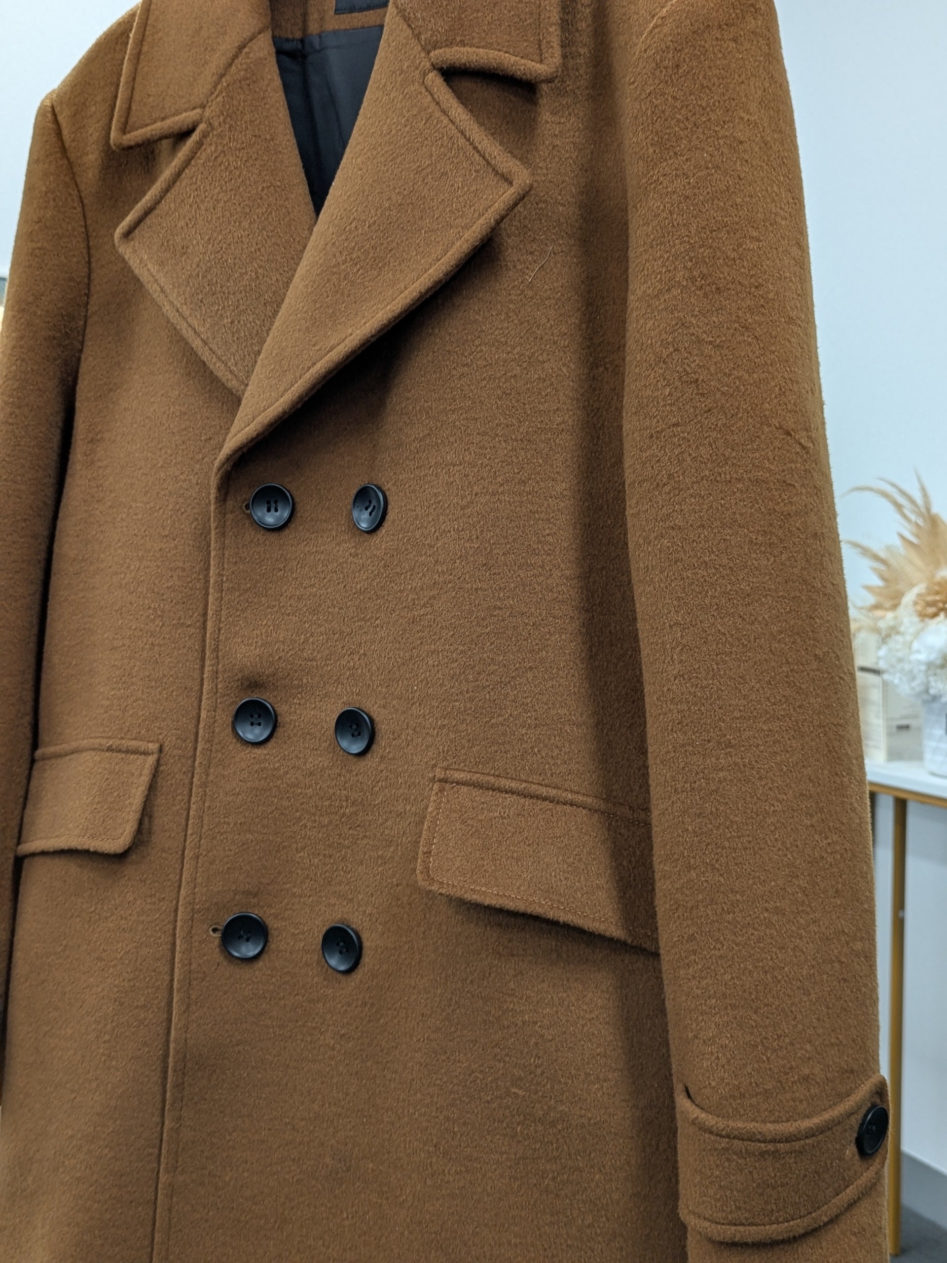 019 Men's 51% Wool Coats Black Grey Tan