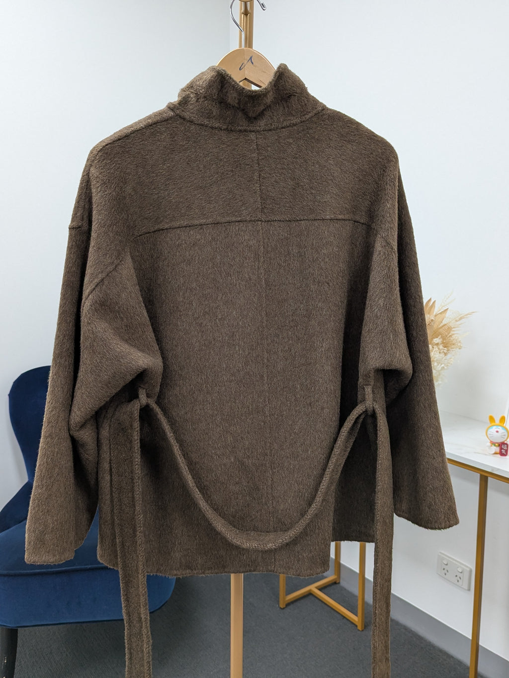 Premium Cashmere blend Wool Coat Brown Grey Charcoal